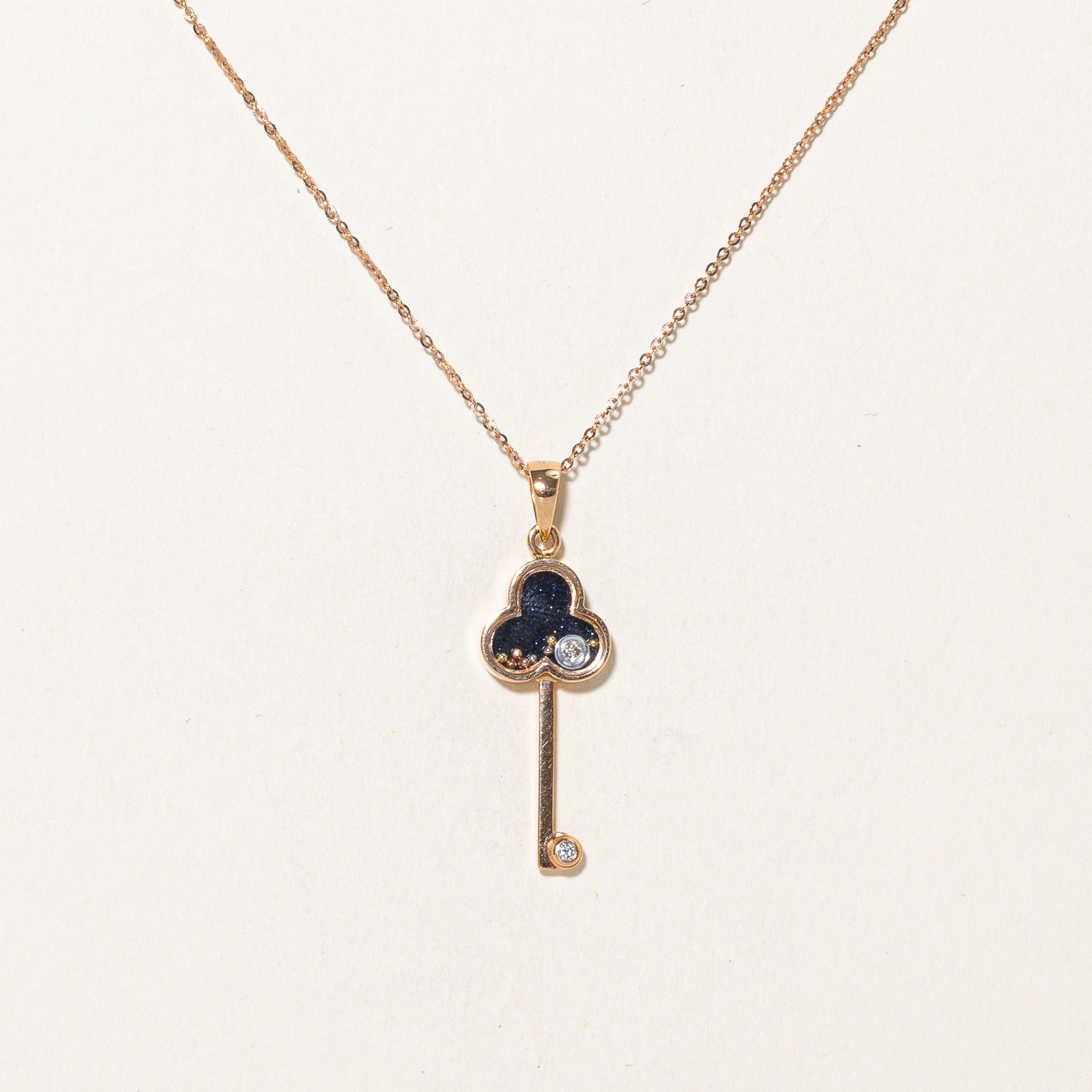 Diamond Clover Key Pendant Necklace | 0.03ctw | 18"