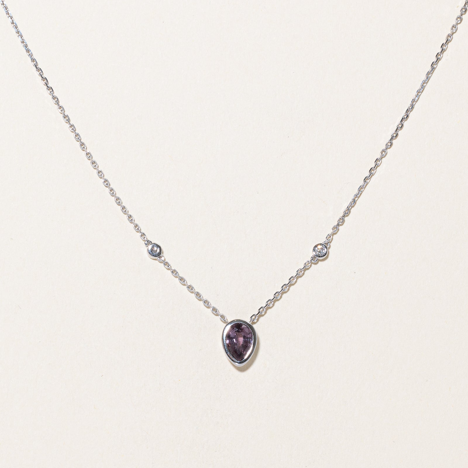 GIA Unheated Purplish Pink Sapphire & Diamond Necklace | 1.17ct, 0.06ctw | 15"