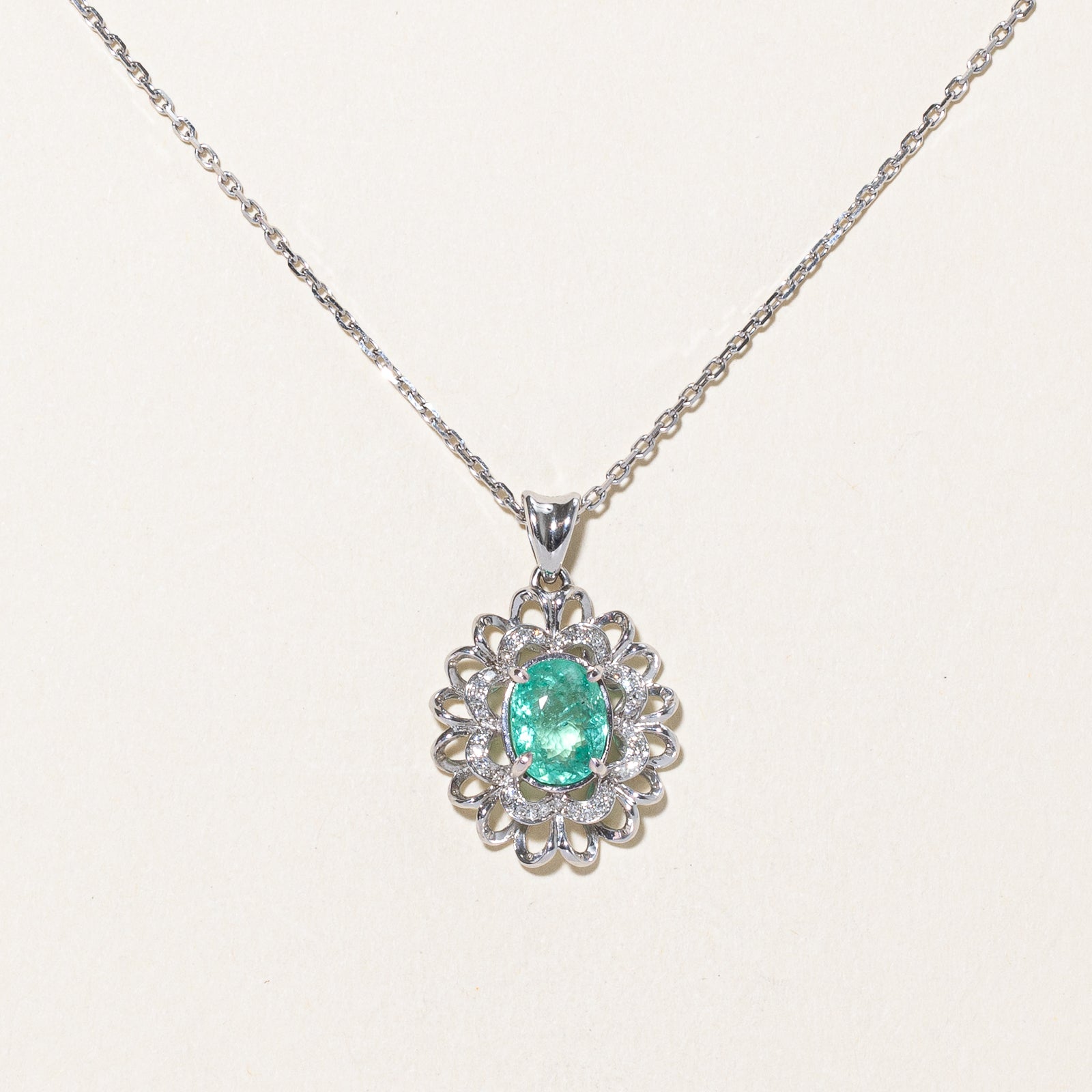 GIA Emerald & Diamond Sliding Pendant Necklace | 2.14ct, 0.13ctw | 16"