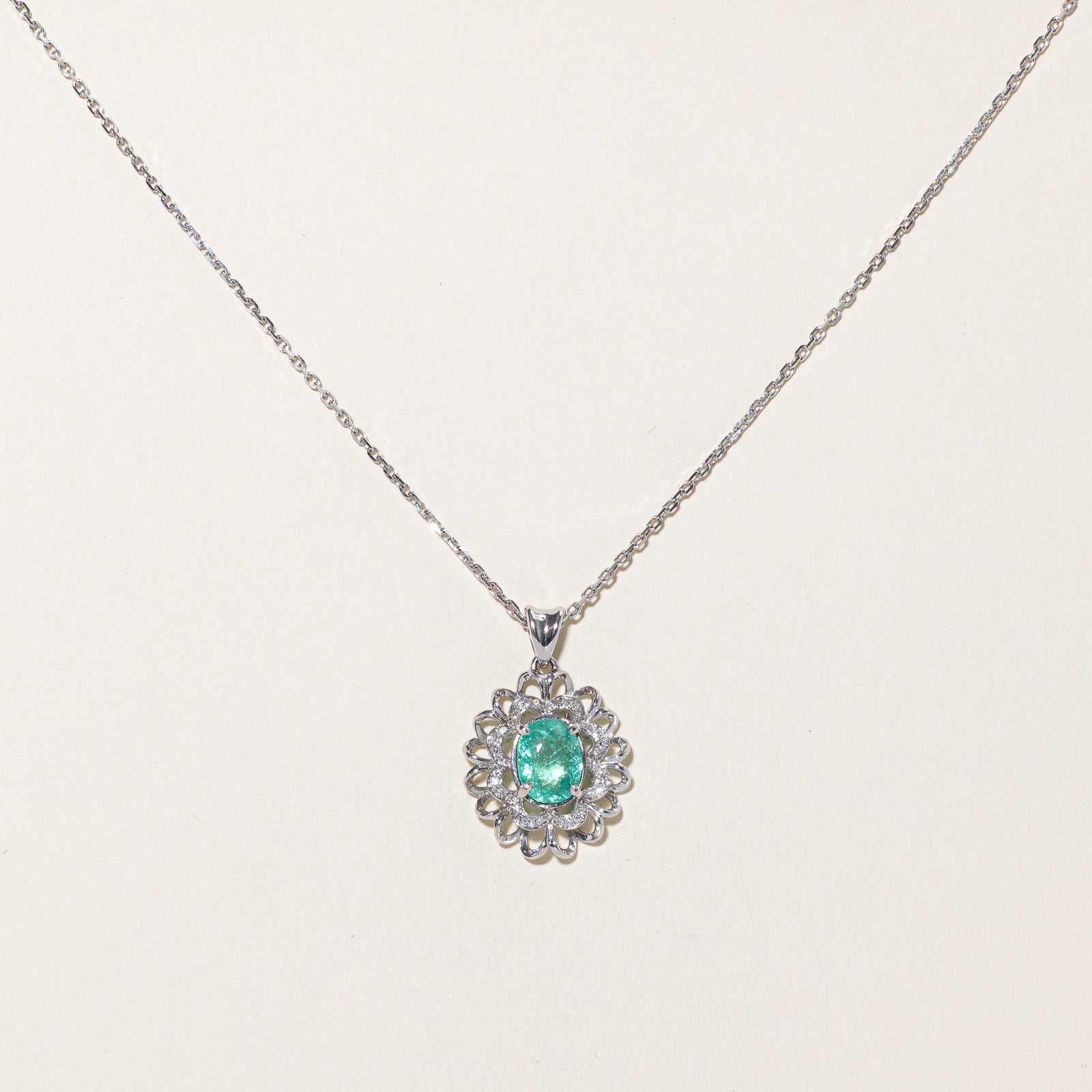 GIA Emerald & Diamond Sliding Pendant Necklace | 2.14ct, 0.13ctw | 16"