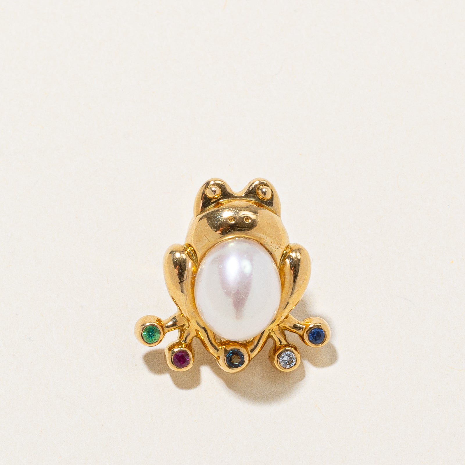 'Miwa' Multi Gemstone and Pearl Frog Pin | 0.15ctw