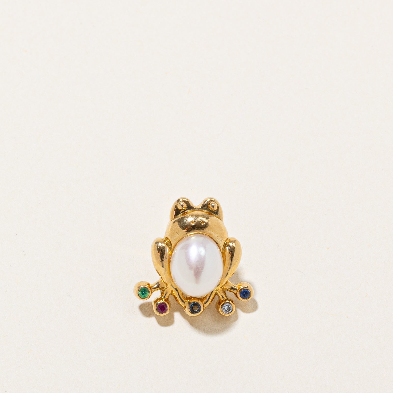'Miwa' Multi Gemstone and Pearl Frog Pin | 0.15ctw