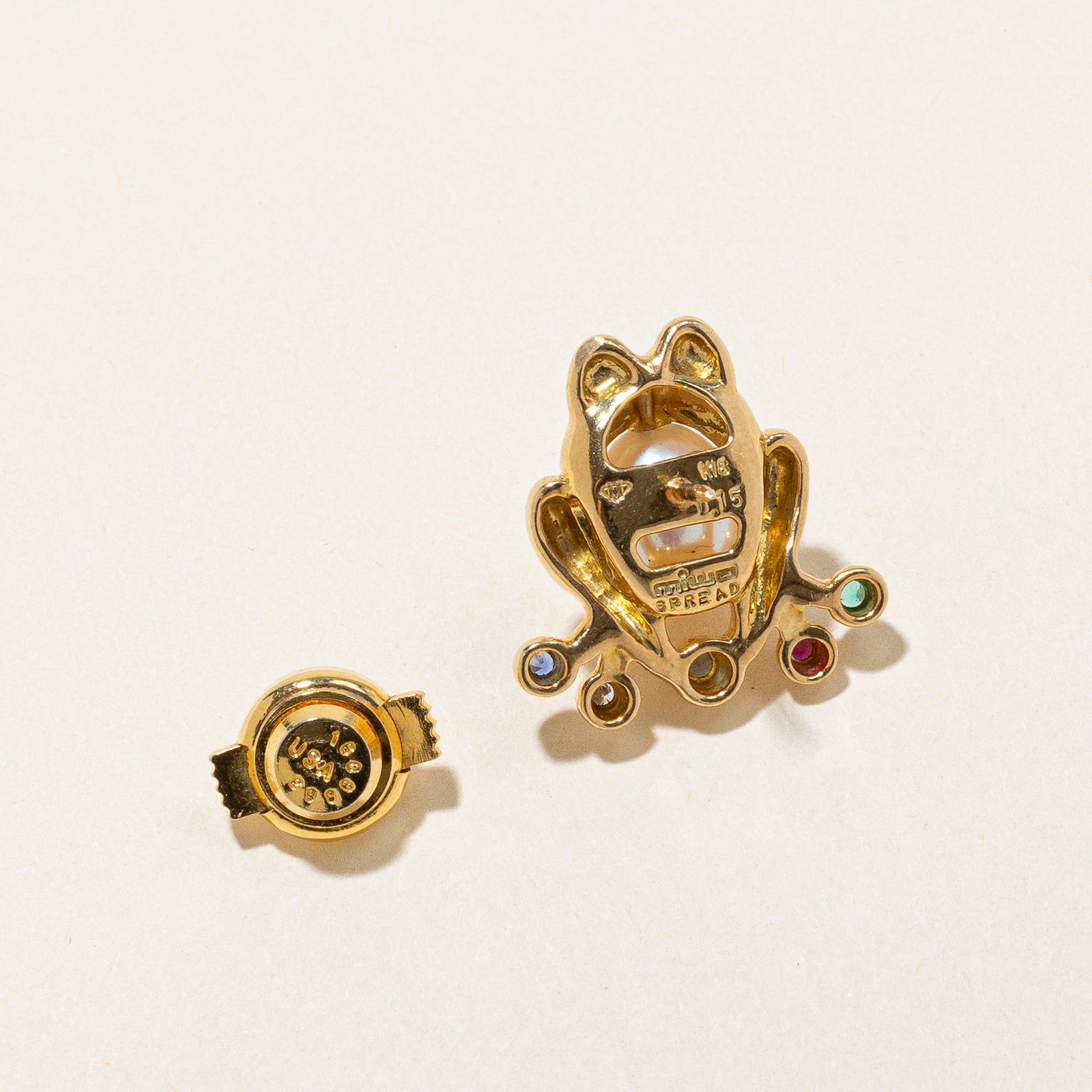 'Miwa' Multi Gemstone and Pearl Frog Pin | 0.15ctw
