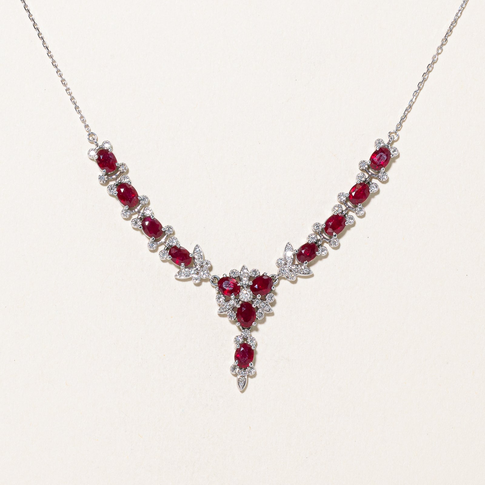 18k Ruby & Diamond Necklace | 3.75ctw, 0.20ctw | 16"