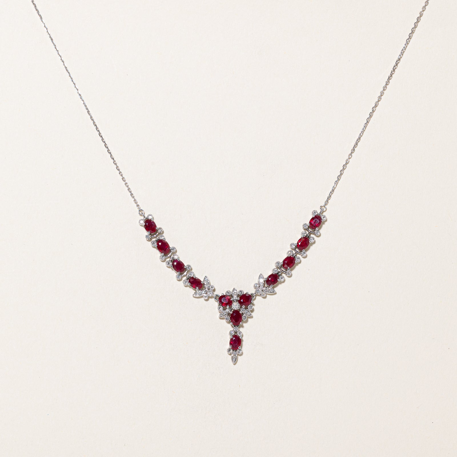 18k Ruby & Diamond Necklace | 3.75ctw, 0.20ctw | 16"
