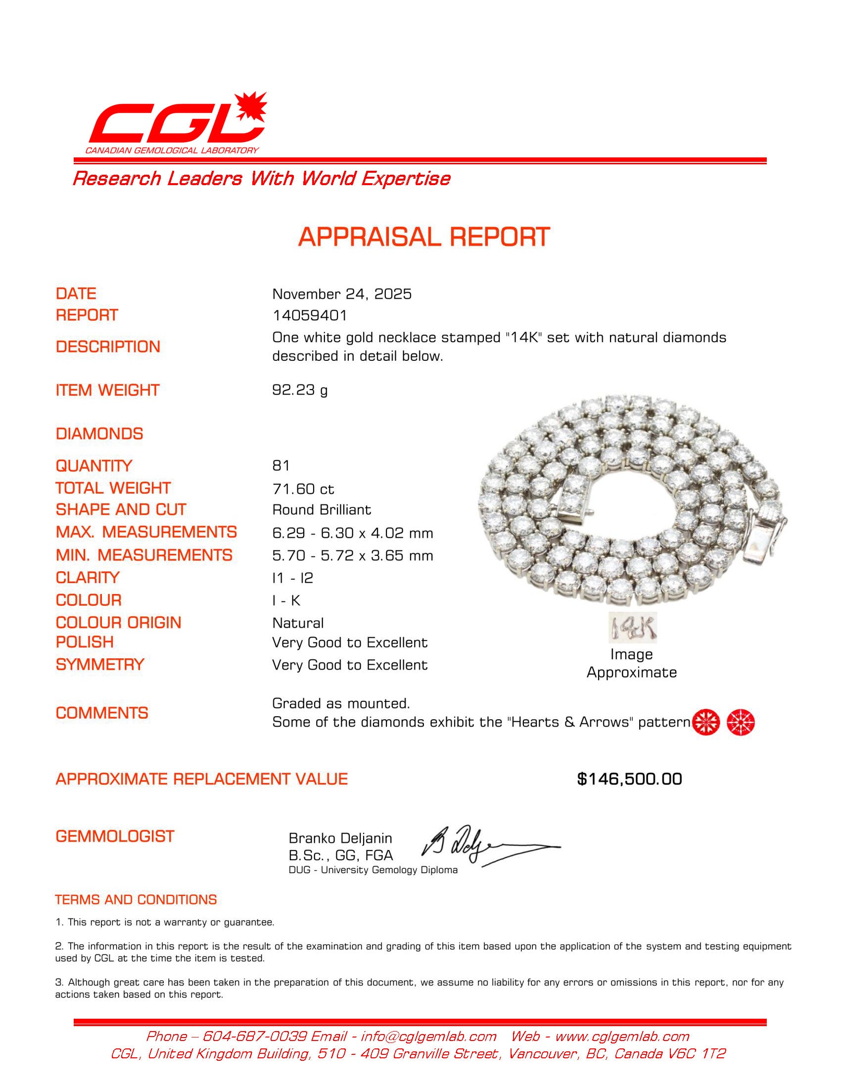 71ctw+ Natural Diamond Tennis Necklace | 71.60ctw | 21"