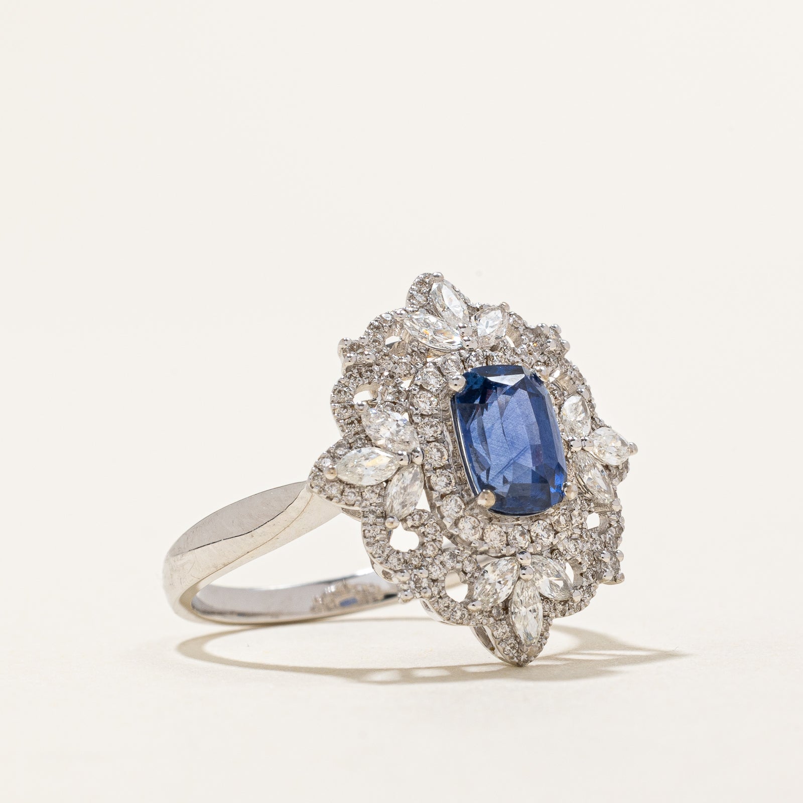 Unheated Cornflower Blue Sapphire & Diamond Engagement Ring | 1.29ct, 0.73ctw | SZ 5.75
