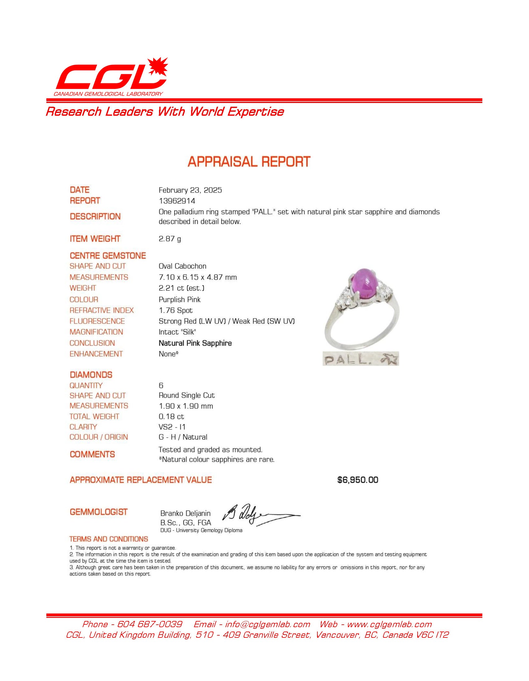 Bague de fiançailles en saphir rose étoilé non chauffé et diamants | 2,21 ct, 0,18 ct au total | Taille 6,25
