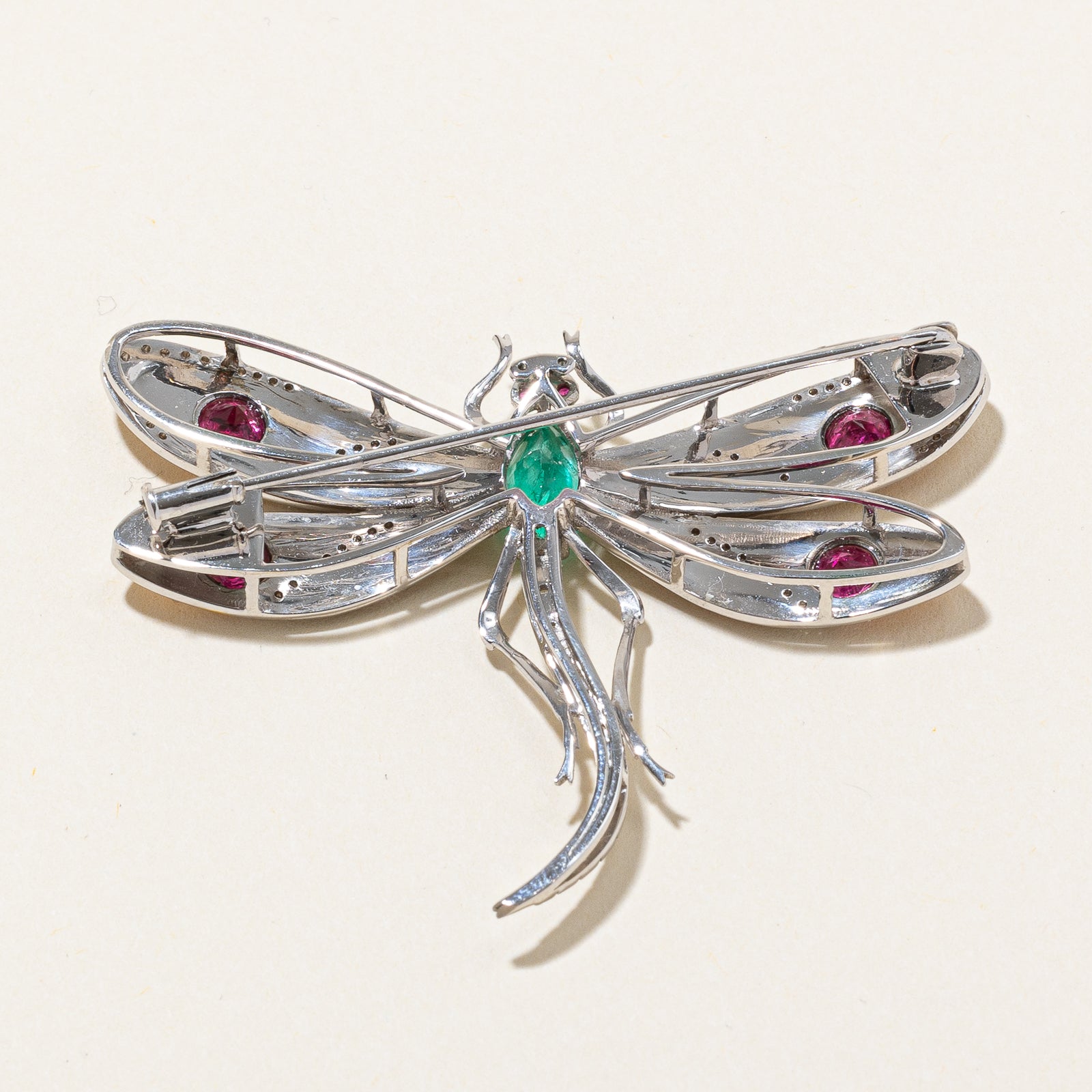 18k Multi Gemstone Dragonfly Brooch | E 1.25ct | T 1.60ctw | R 0.04ctw | D 0.50ctw