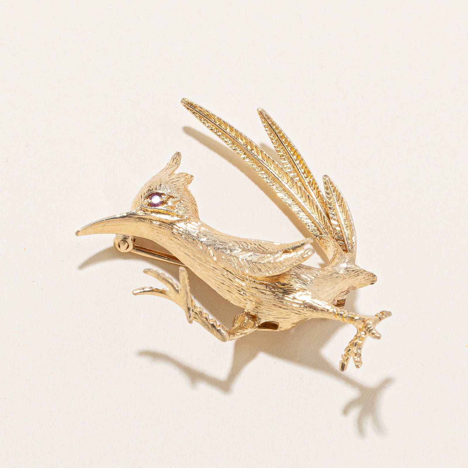 Roadrunner Bird Ruby Brooch | 0.02ct