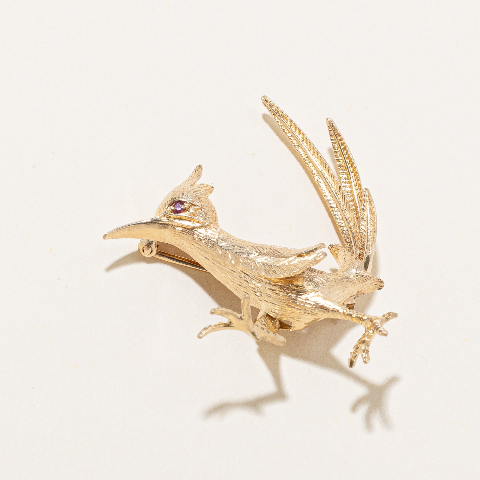 Roadrunner Bird Ruby Brooch | 0.02ct