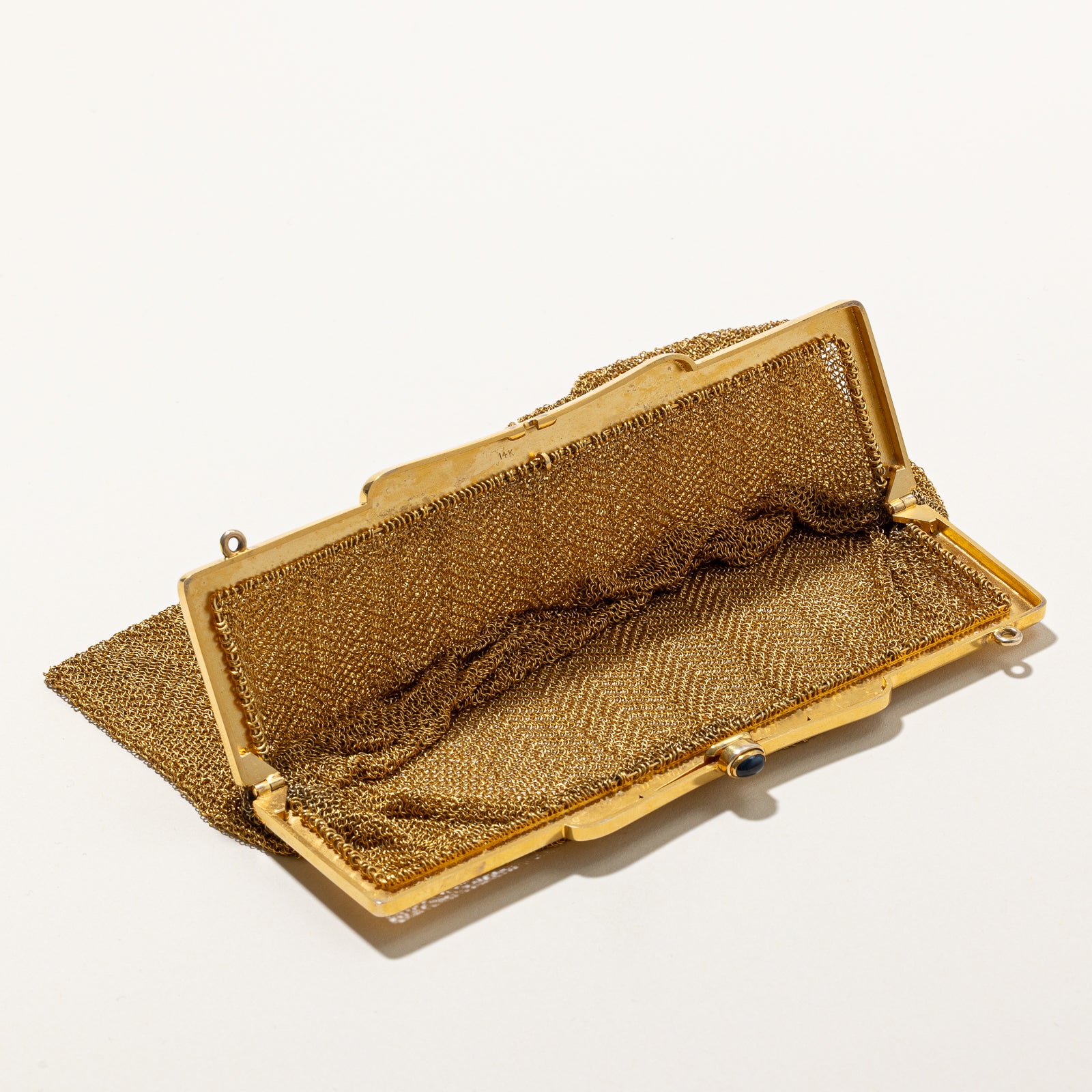 Vintage solid 14k Gold & Sapphire Mesh-link Purse | 1.00ct