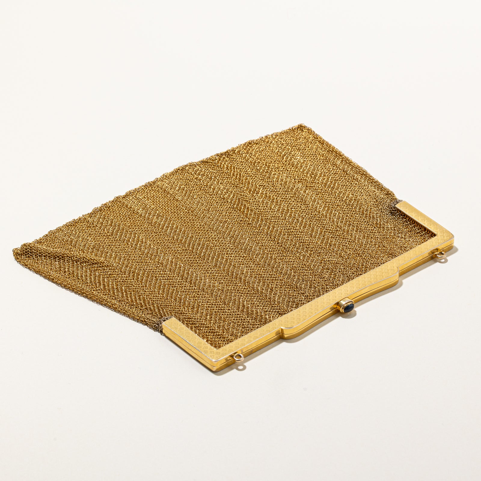 Vintage solid 14k Gold & Sapphire Mesh-link Purse | 1.00ct