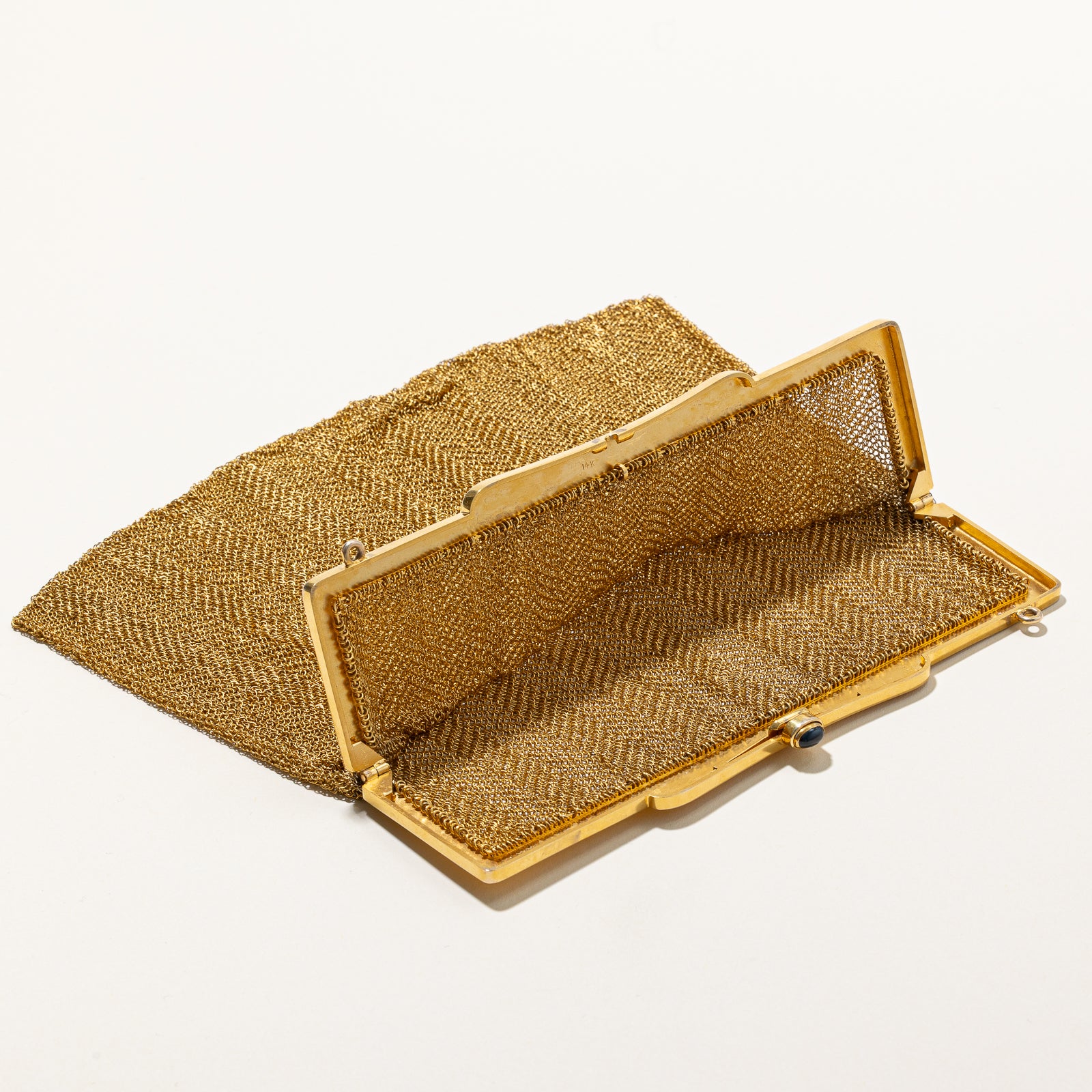 Vintage solid 14k Gold & Sapphire Mesh-link Purse | 1.00ct