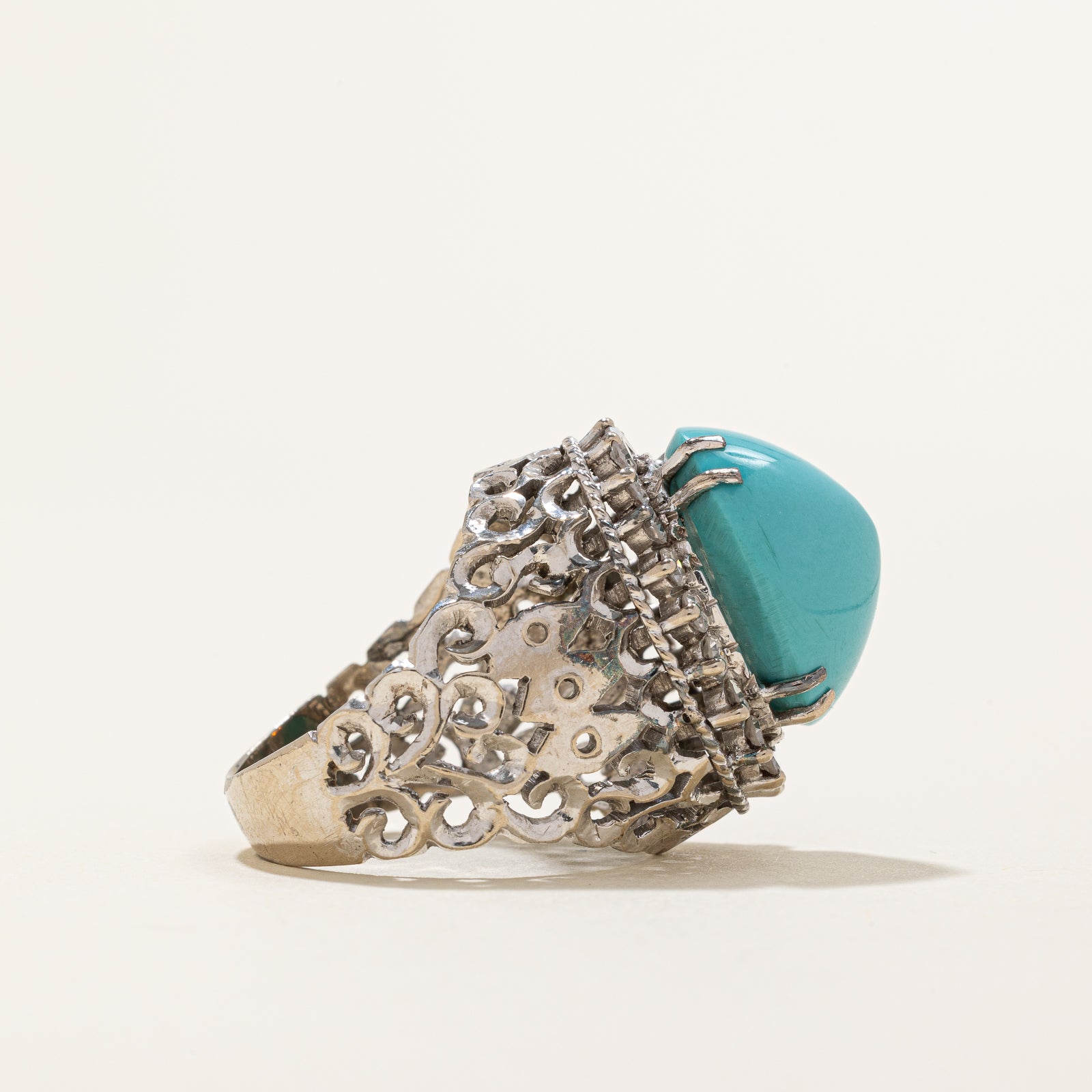 Persian Turquoise & Diamond Halo Cocktail Ring | 10.00ct, 0.70ctw | SZ 6.25