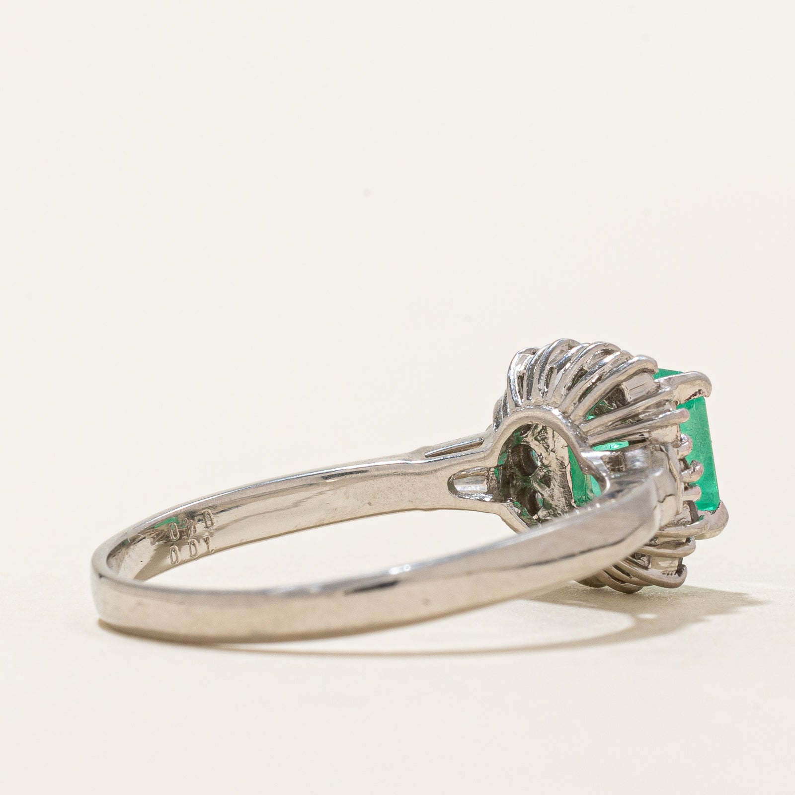 Emerald & Diamond Halo Engagement Ring | 1.00ct, 0.40ctw | SZ 10