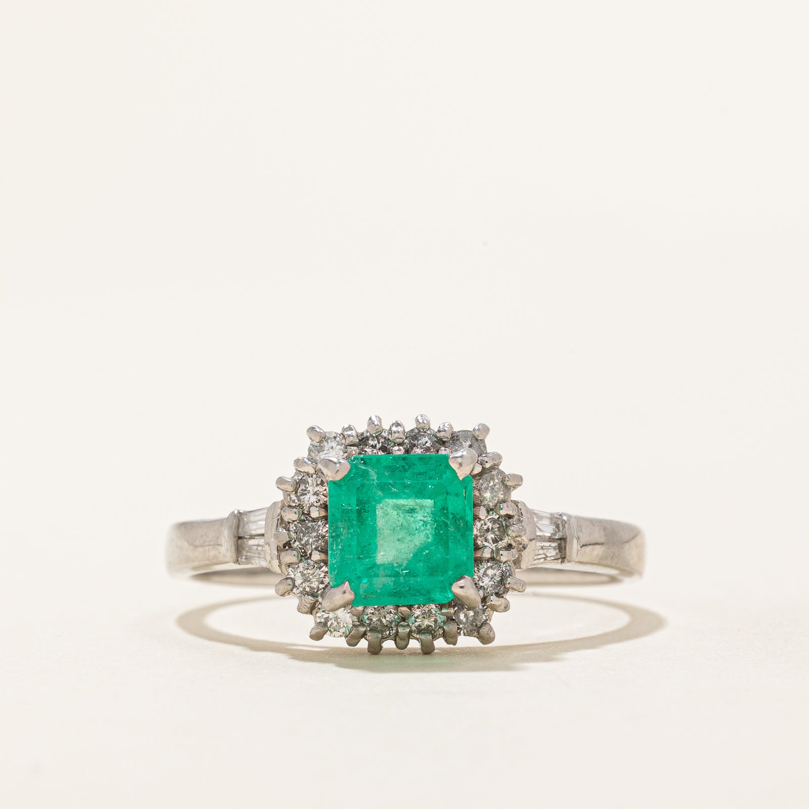 Emerald & Diamond Halo Engagement Ring | 1.00ct, 0.40ctw | SZ 10