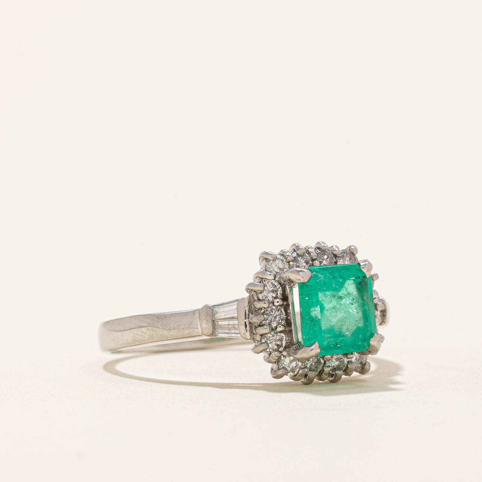 Emerald & Diamond Halo Engagement Ring | 1.00ct, 0.40ctw | SZ 10