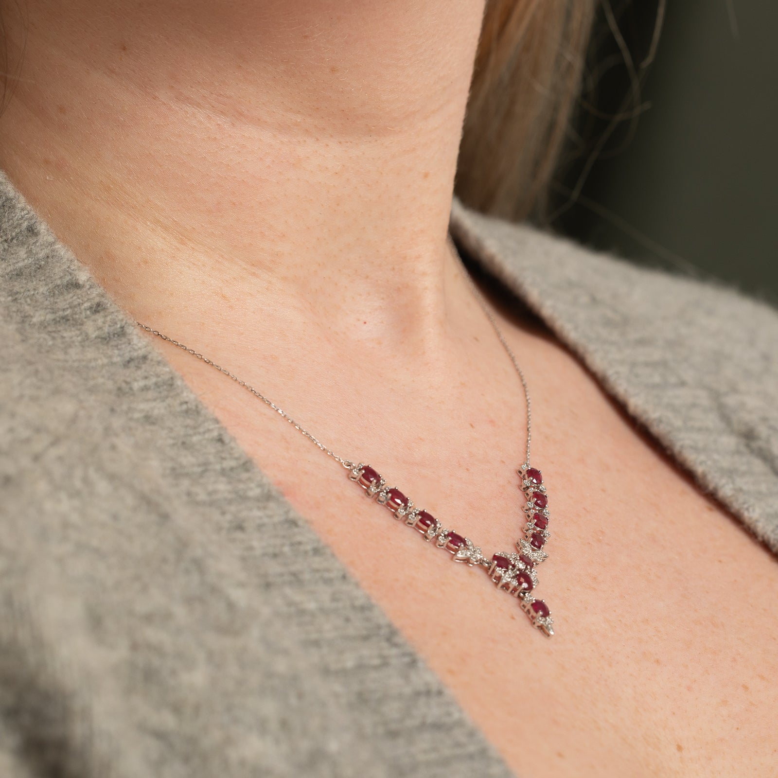 18k Ruby & Diamond Necklace | 3.75ctw, 0.20ctw | 16"