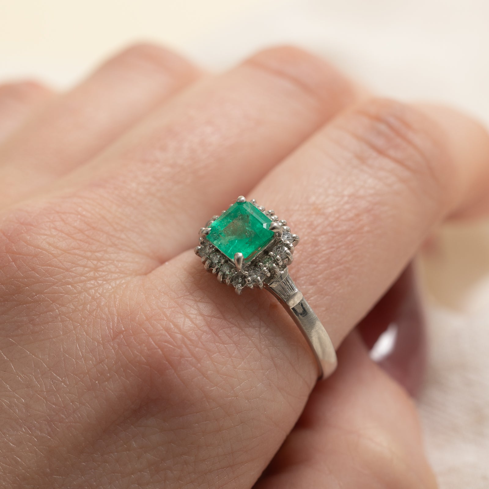 Emerald & Diamond Halo Engagement Ring | 1.00ct, 0.40ctw | SZ 10