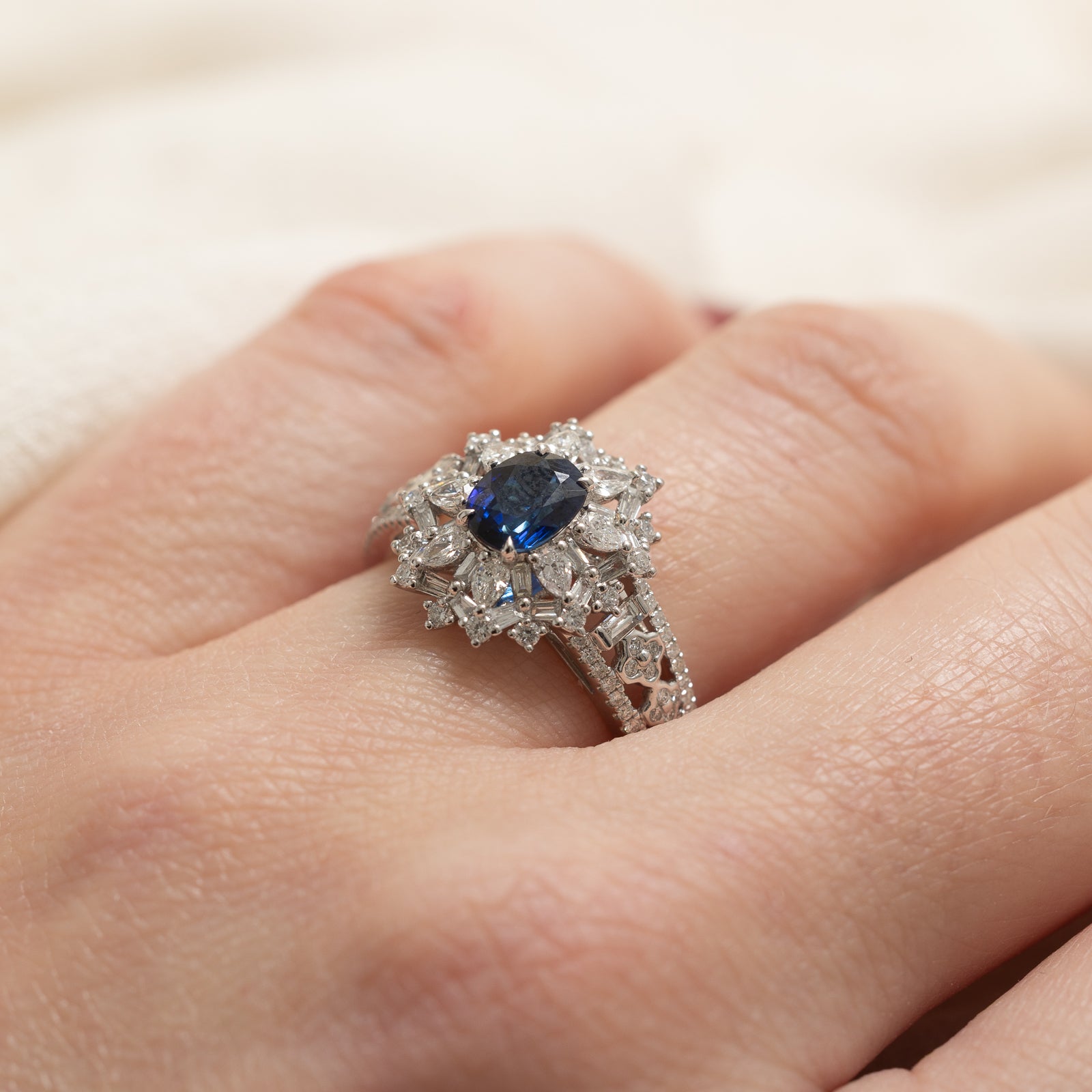Sapphire & Diamond Engagement Ring | 0.98ct, 1.84ctw | SZ 6.25
