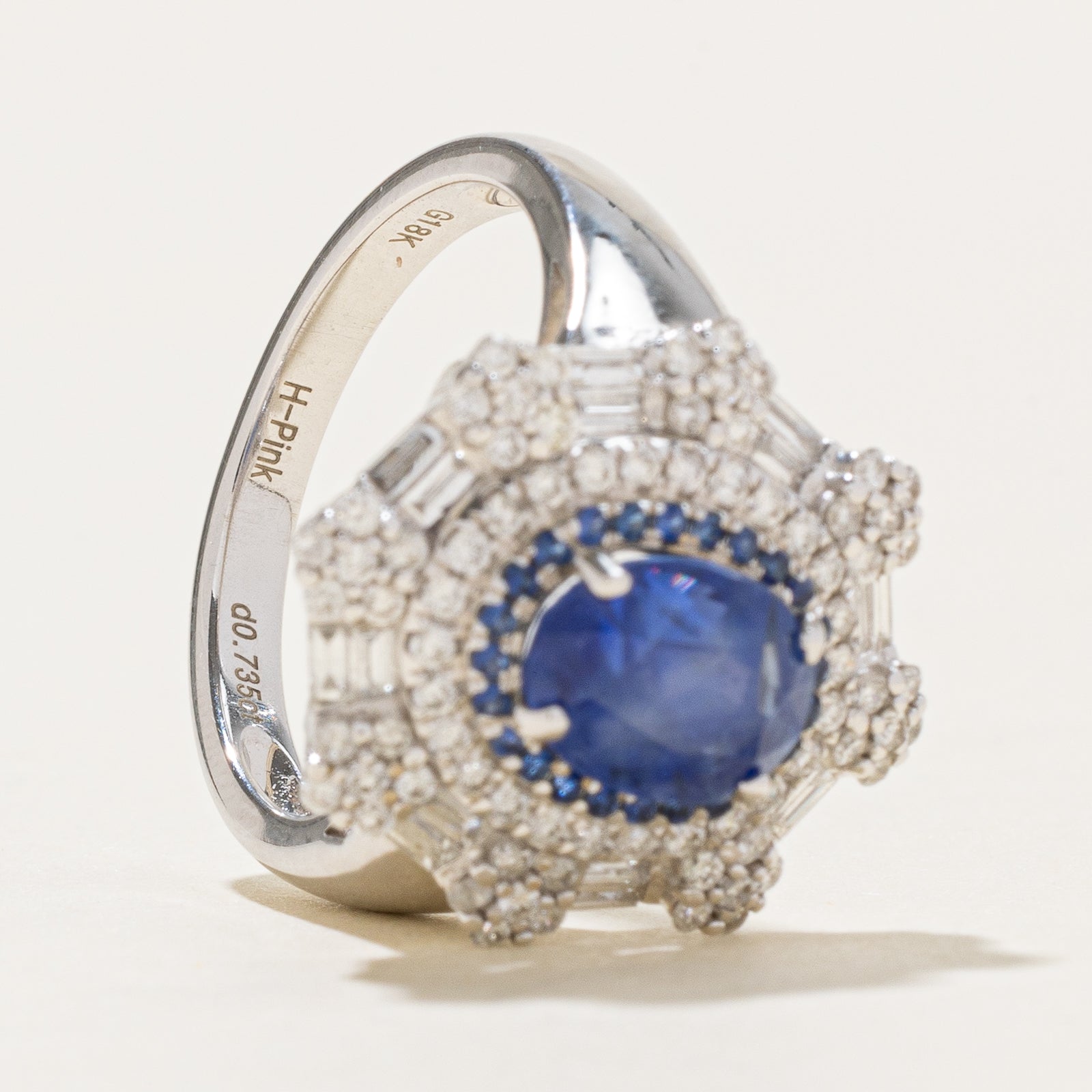 GRS Unheated Burmese Sapphire & Diamond Cocktail Ring | 2.32ctw, 0.74ctw | SZ 6.5
