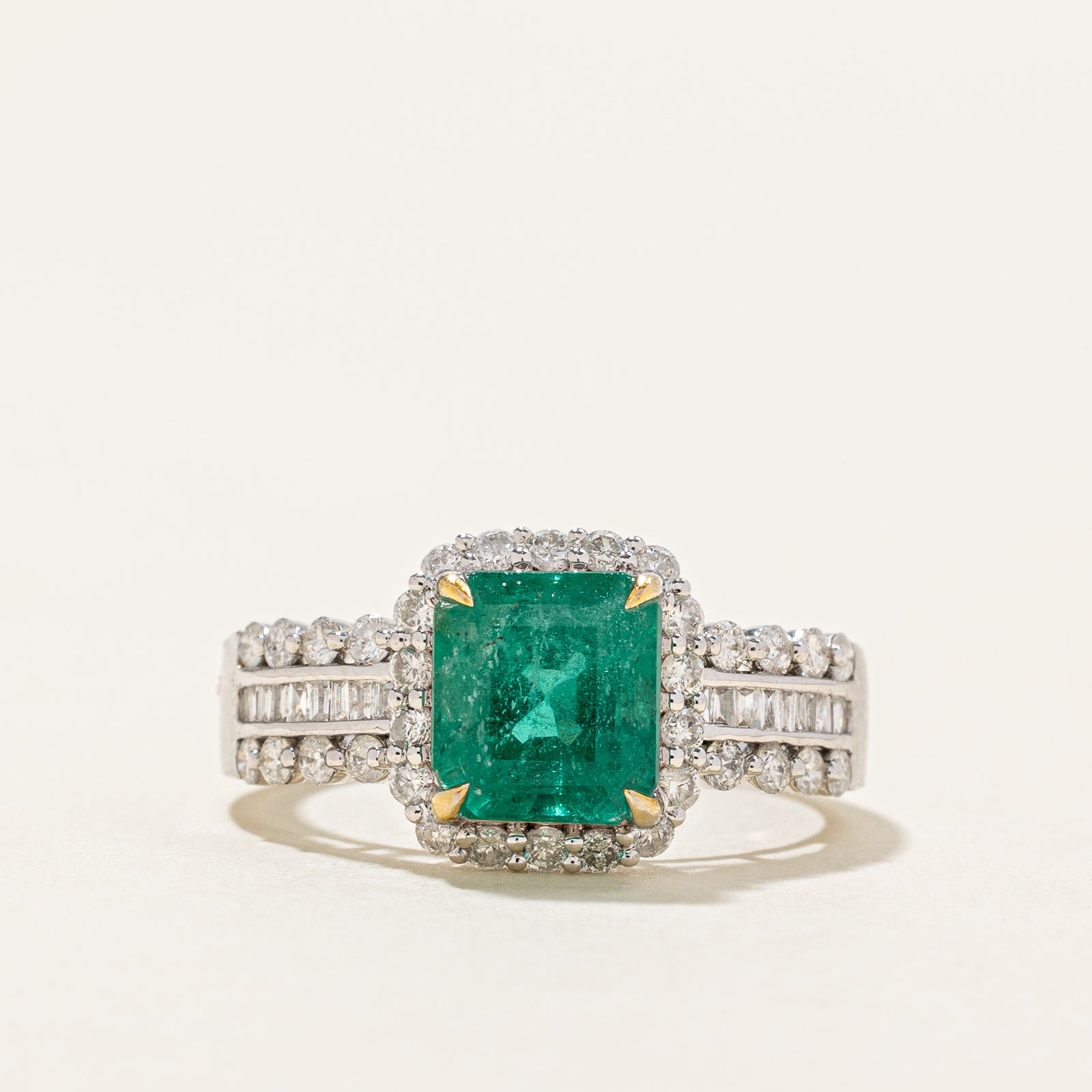 Emerald & Diamond Halo Ring | 2.10ct, 0.40ctw | SZ 6.75