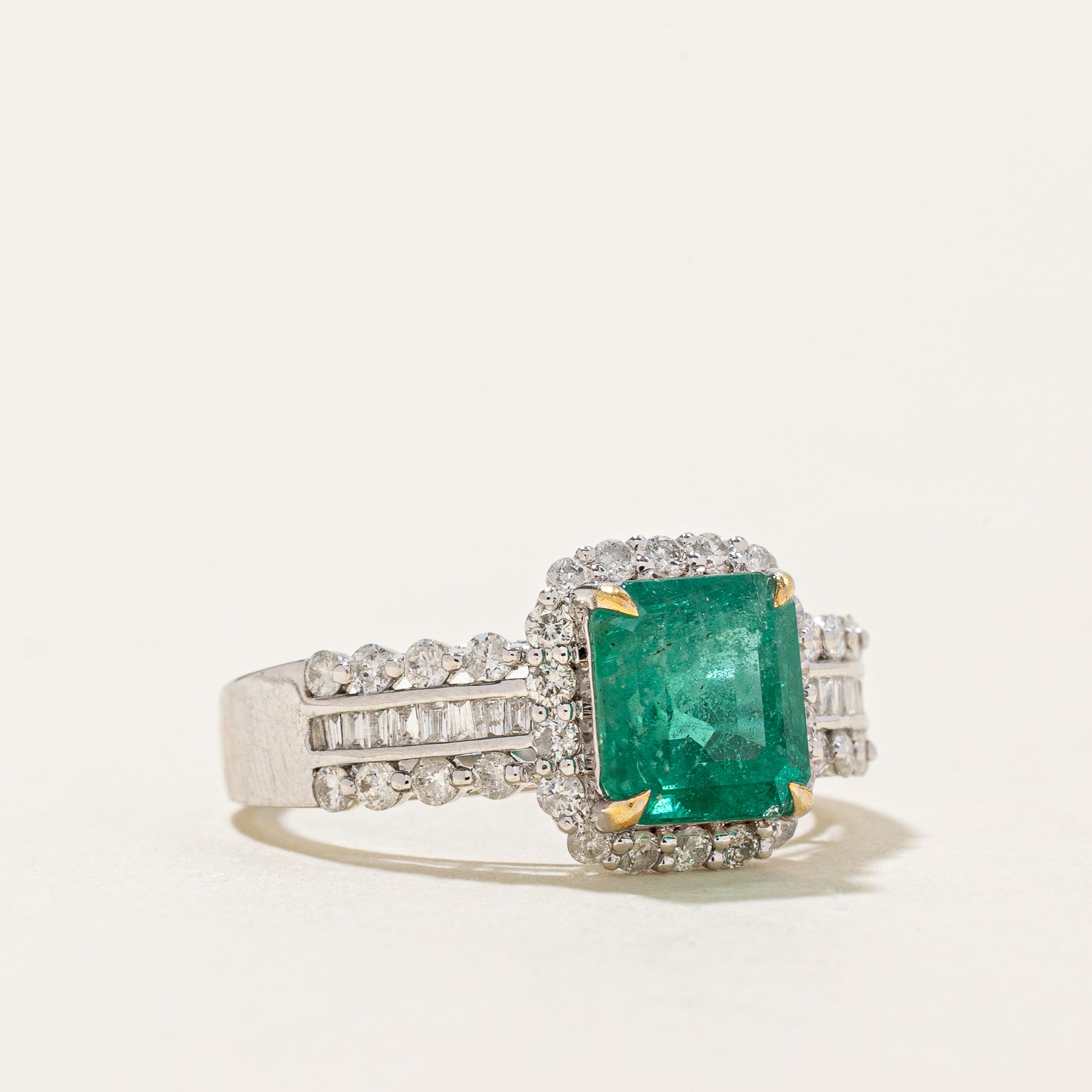 Emerald & Diamond Halo Ring | 2.10ct, 0.40ctw | SZ 6.75