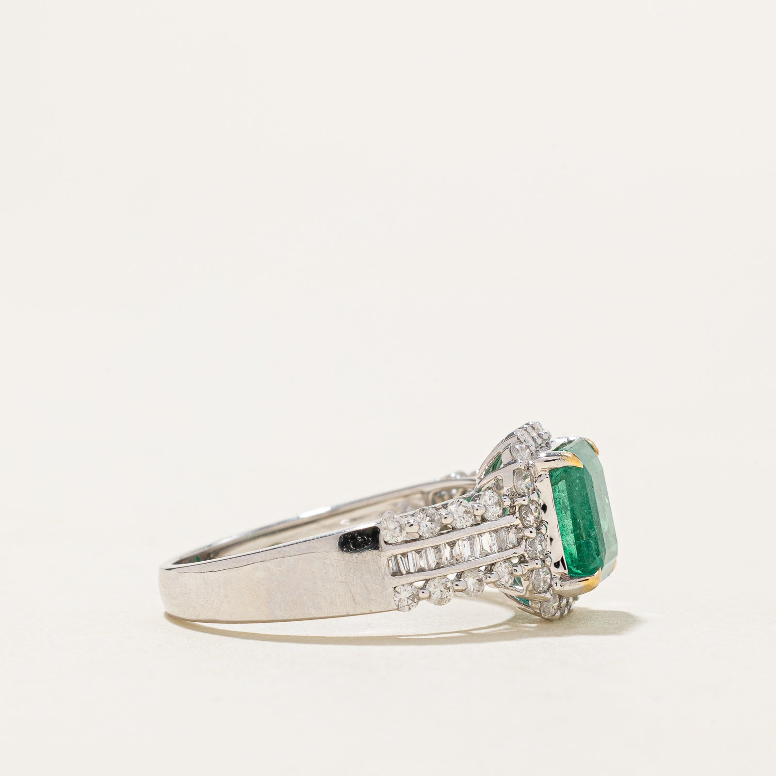 Emerald & Diamond Halo Ring | 2.10ct, 0.40ctw | SZ 6.75