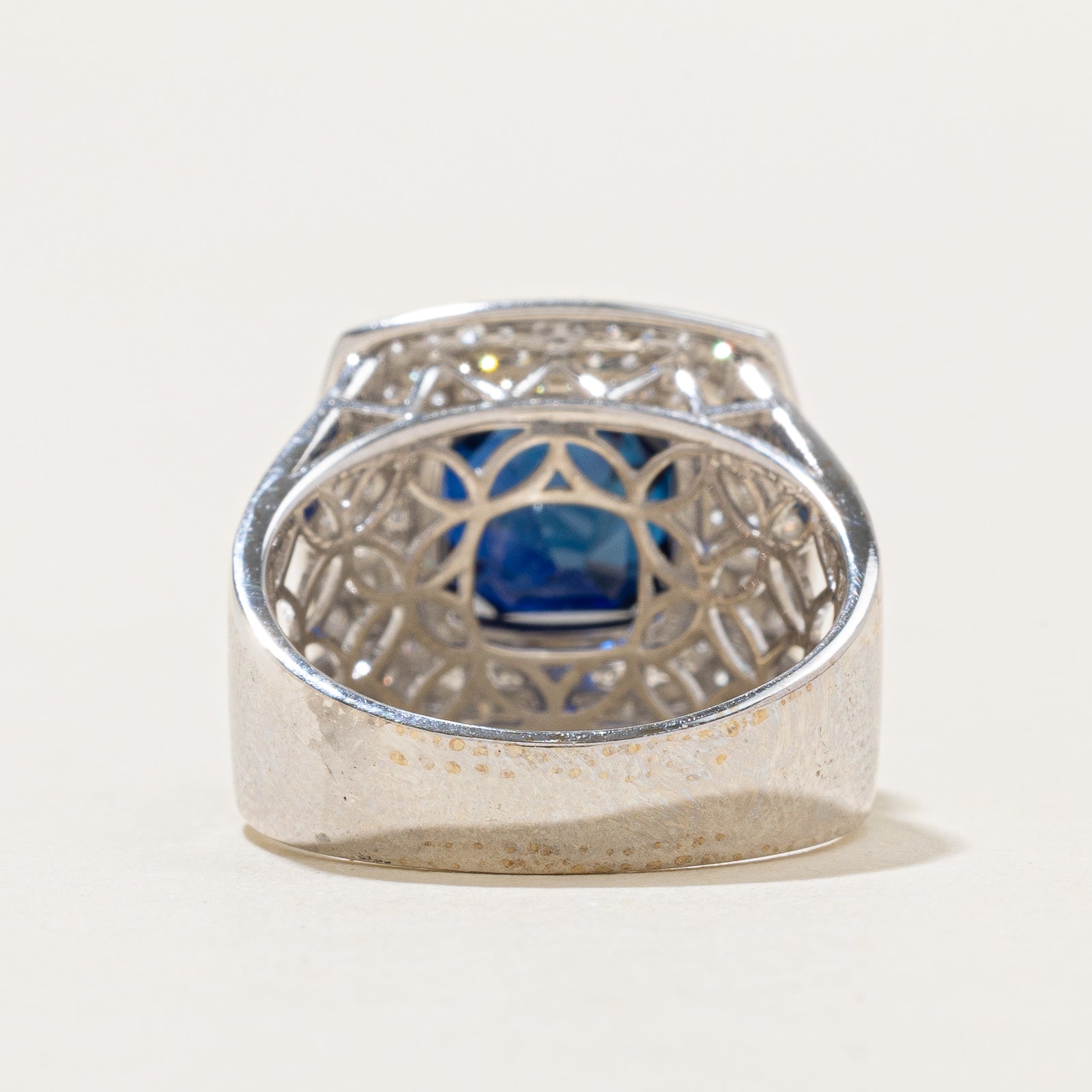 GRS Unheated Royal Blue Ceylon Sapphire & Diamond Triple Halo Ring | 4.10ct, 0.60ctw | SZ 6.5