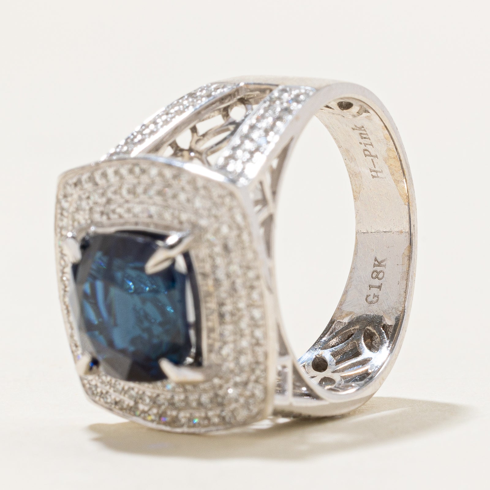 GRS Unheated Royal Blue Ceylon Sapphire & Diamond Triple Halo Ring | 4.10ct, 0.60ctw | SZ 6.5