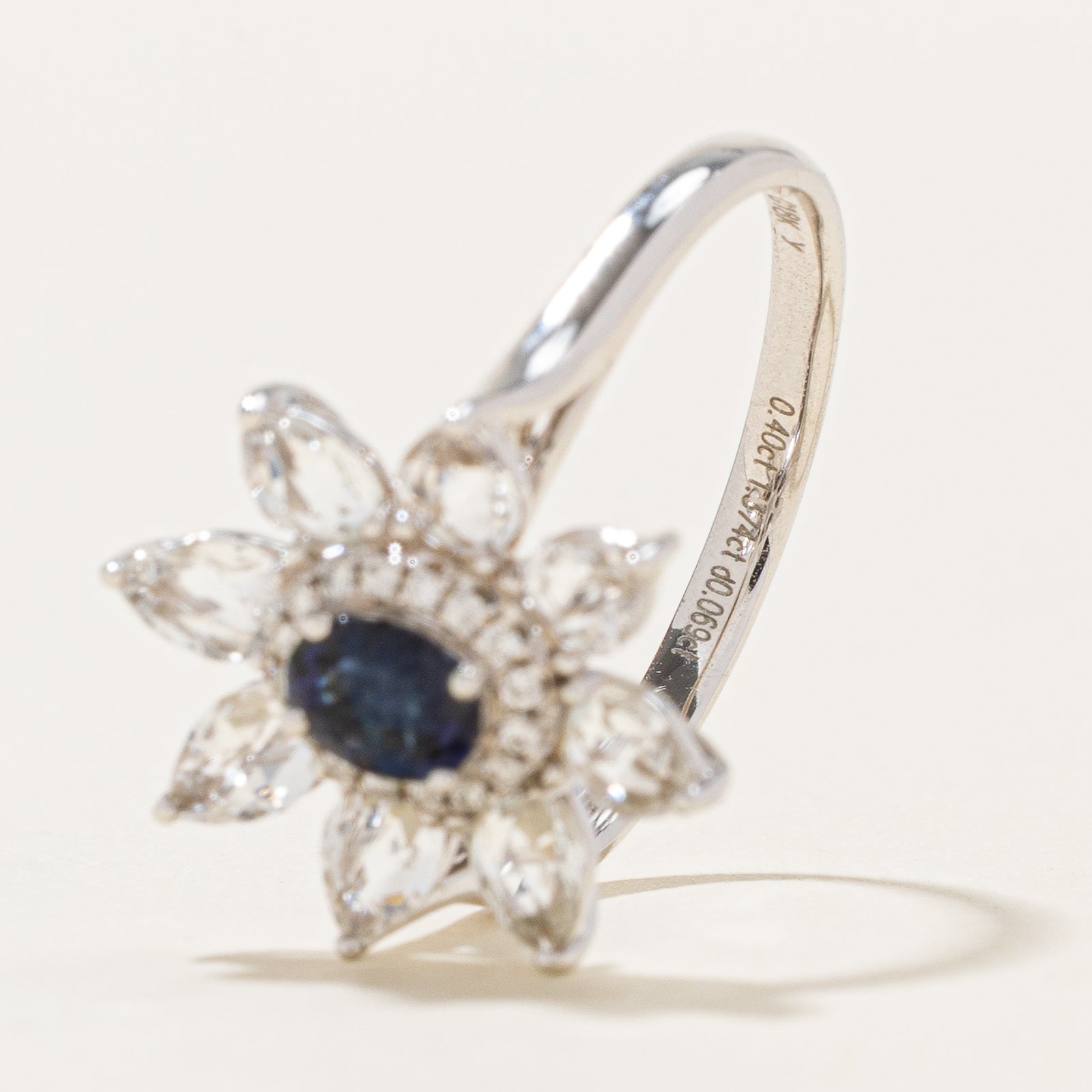 Sapphire, Colourless Topaz & Diamond Ring | 1.774ctw, 0.069ctw | SZ 7