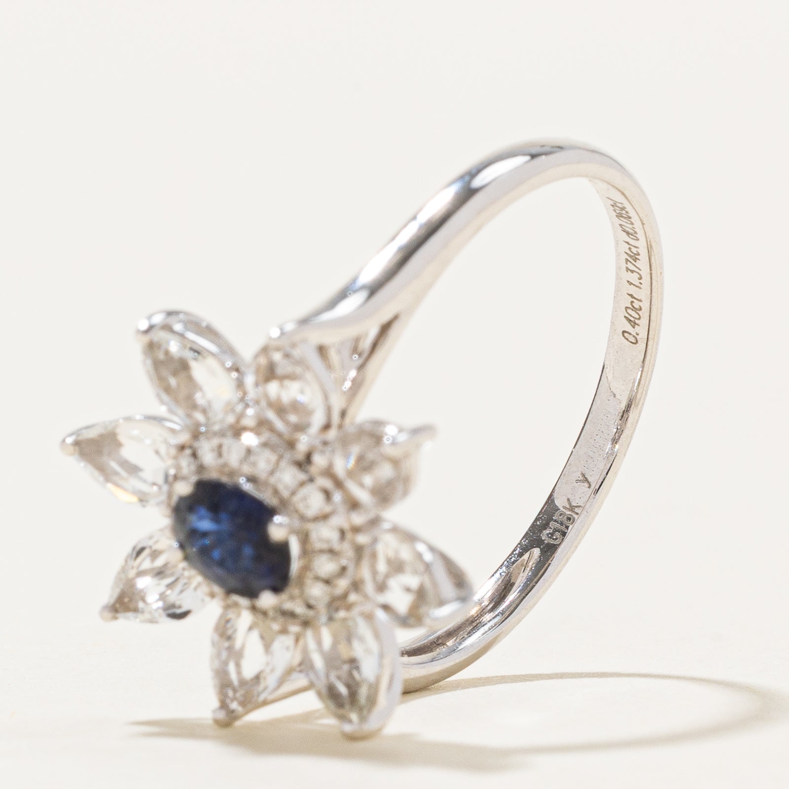 Sapphire, Colourless Topaz & Diamond Ring | 1.774ctw, 0.069ctw | SZ 7