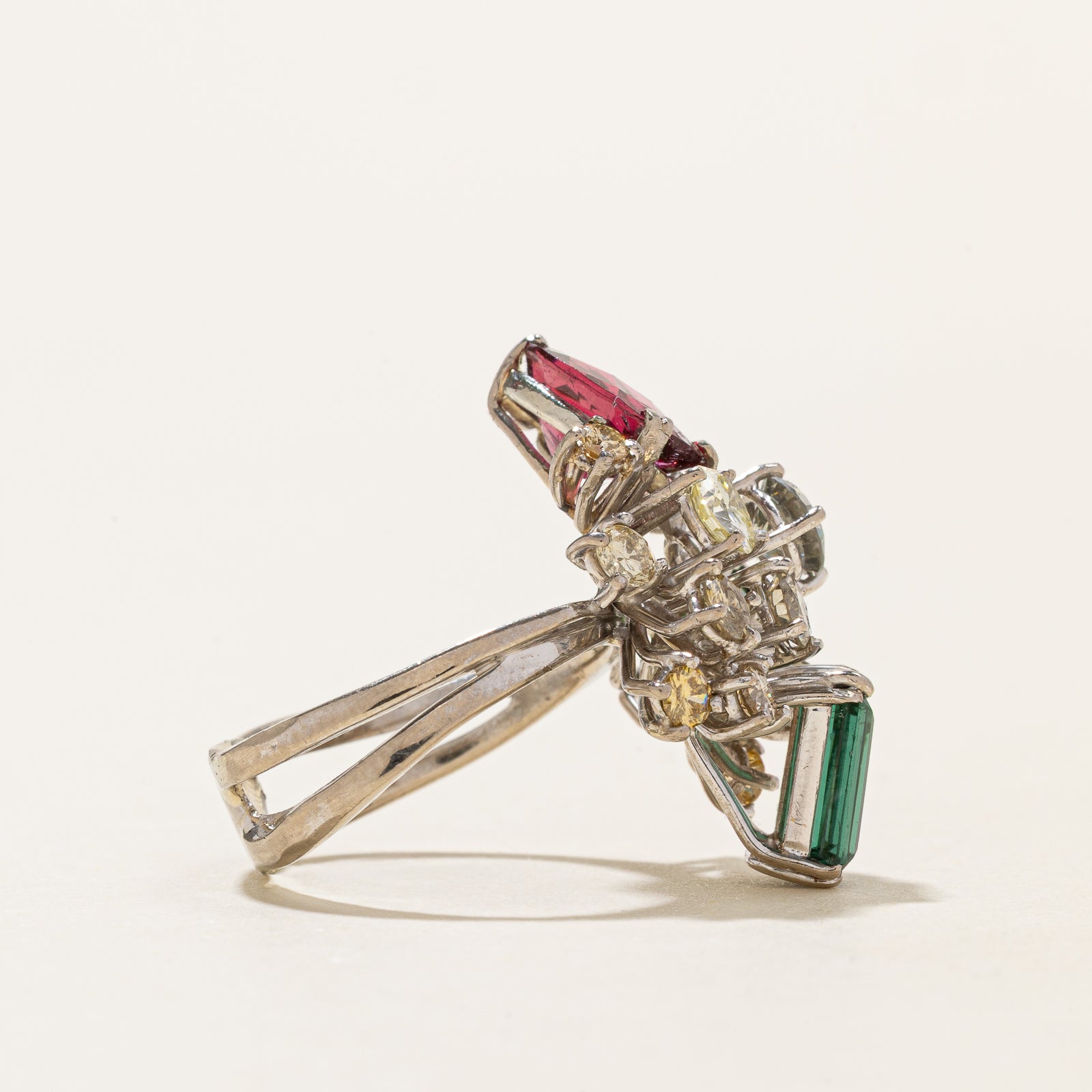 Multi Colour Tourmaline & Diamond Cocktail Ring | 1.16ctw | 3.55ctw | SZ 6