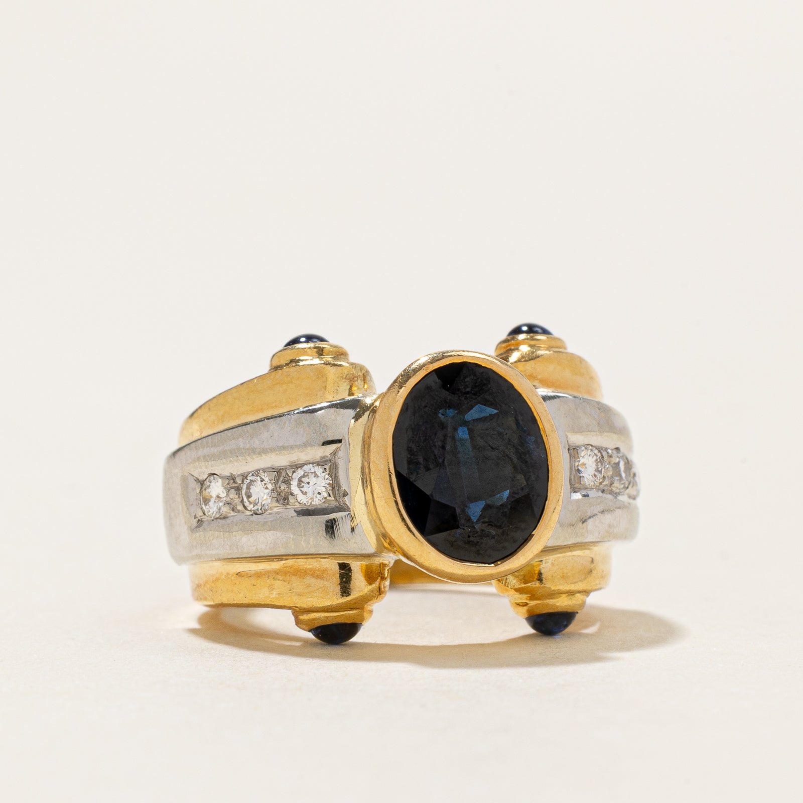 Bezel Set Sapphire & Diamond Ring | 2.03ctw, 0.12ctw | SZ 3.25