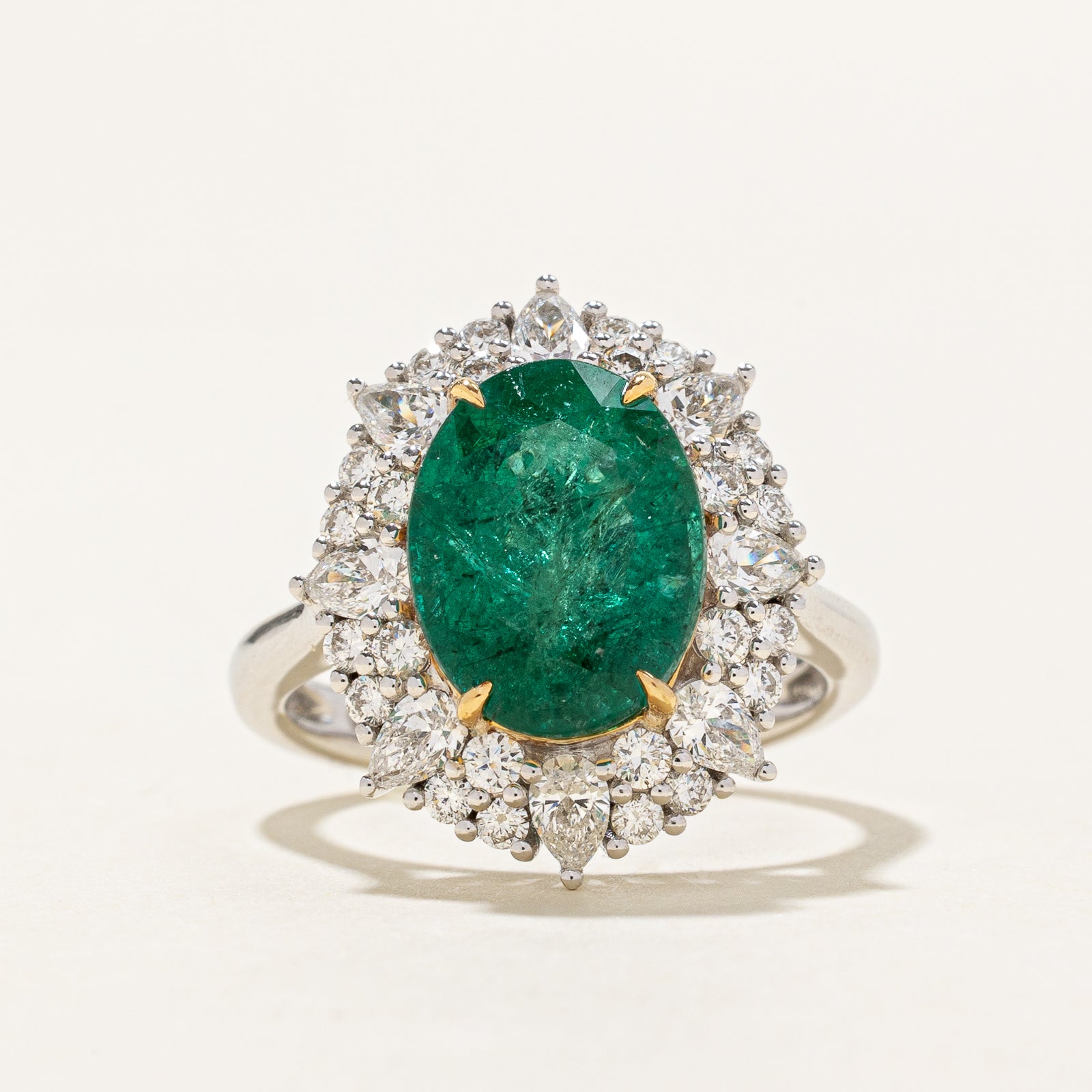 Emerald & Diamond Halo Cocktail Ring | 3.92ct, 0.667ct | SZ 6