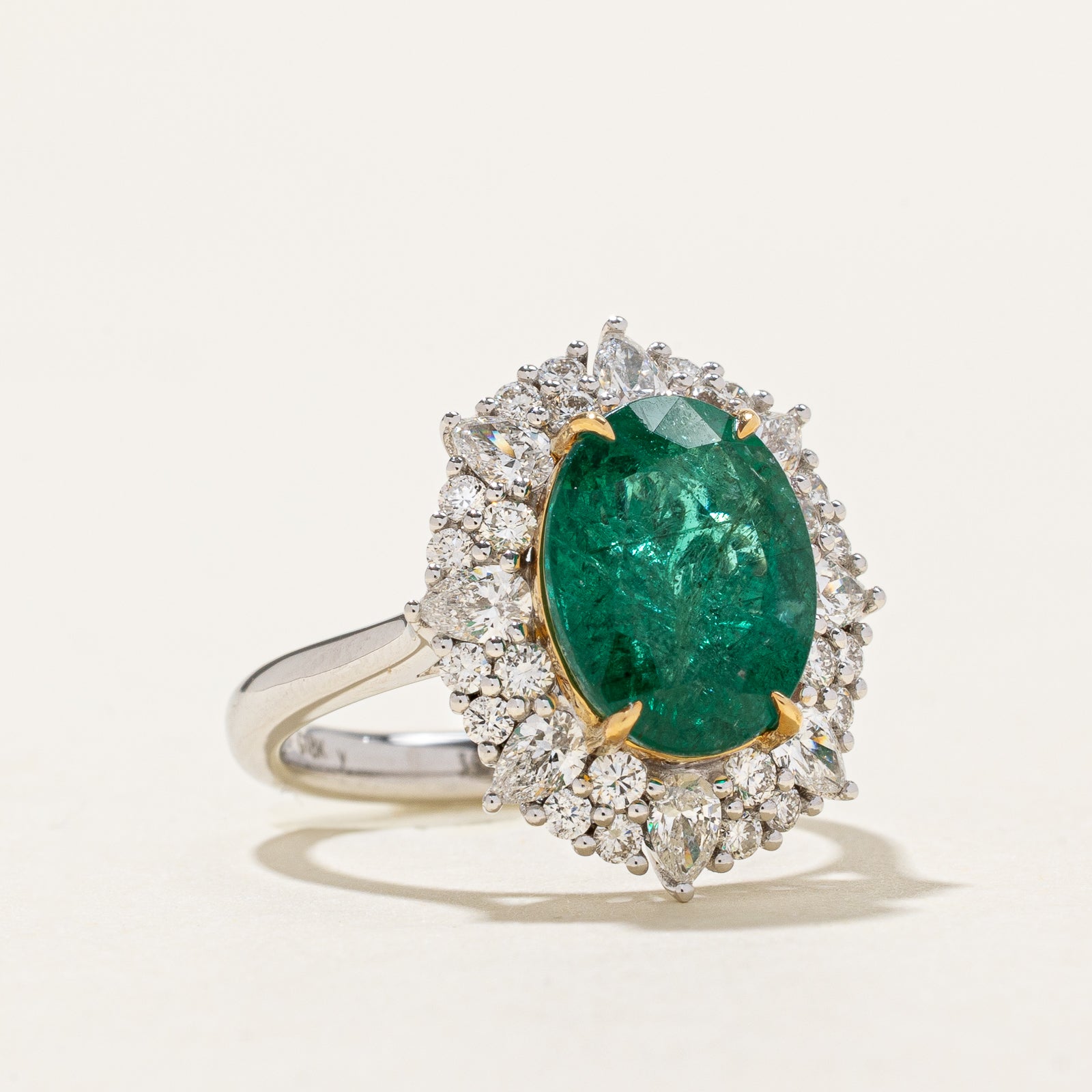 Emerald & Diamond Halo Cocktail Ring | 3.92ct, 0.667ct | SZ 6