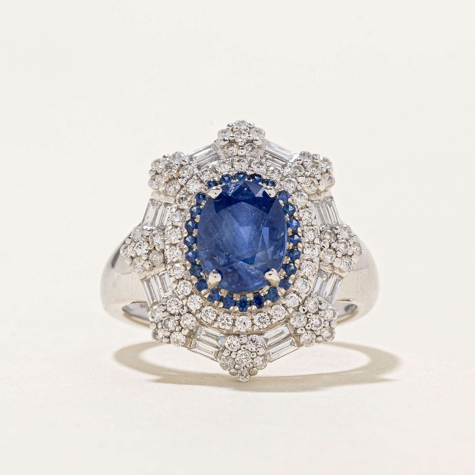 GRS Unheated Burmese Sapphire & Diamond Cocktail Ring | 2.32ctw, 0.74ctw | SZ 6.5
