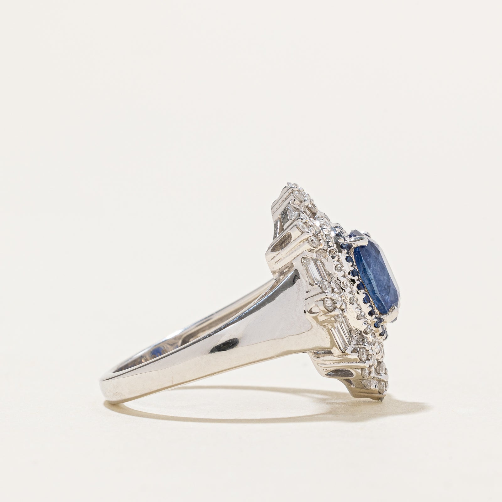 GRS Unheated Burmese Sapphire & Diamond Cocktail Ring | 2.32ctw, 0.74ctw | SZ 6.5