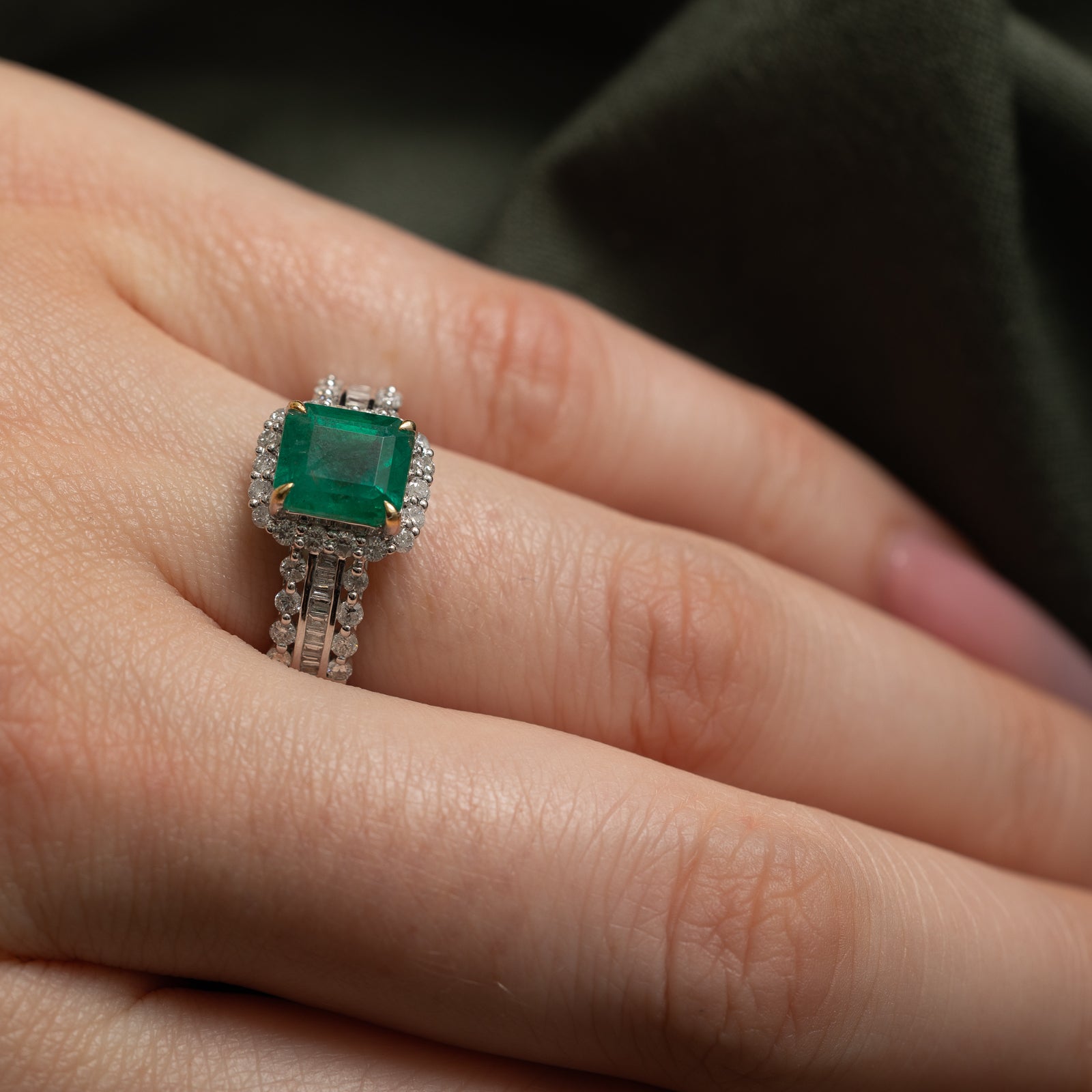 Emerald & Diamond Halo Ring | 2.10ct, 0.40ctw | SZ 6.75