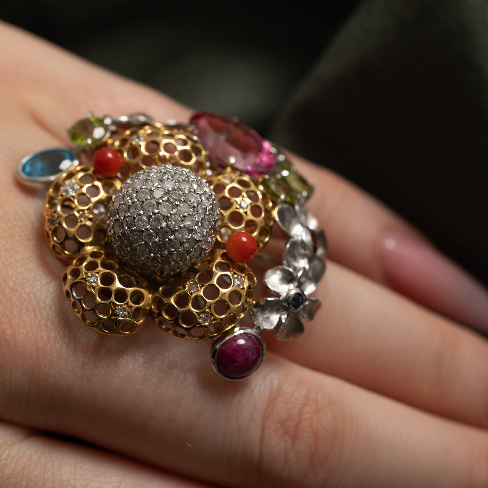 Multi Gemstone & Diamond Cocktail Ring | 11.71ctw, 1.50ctw | SZ 6