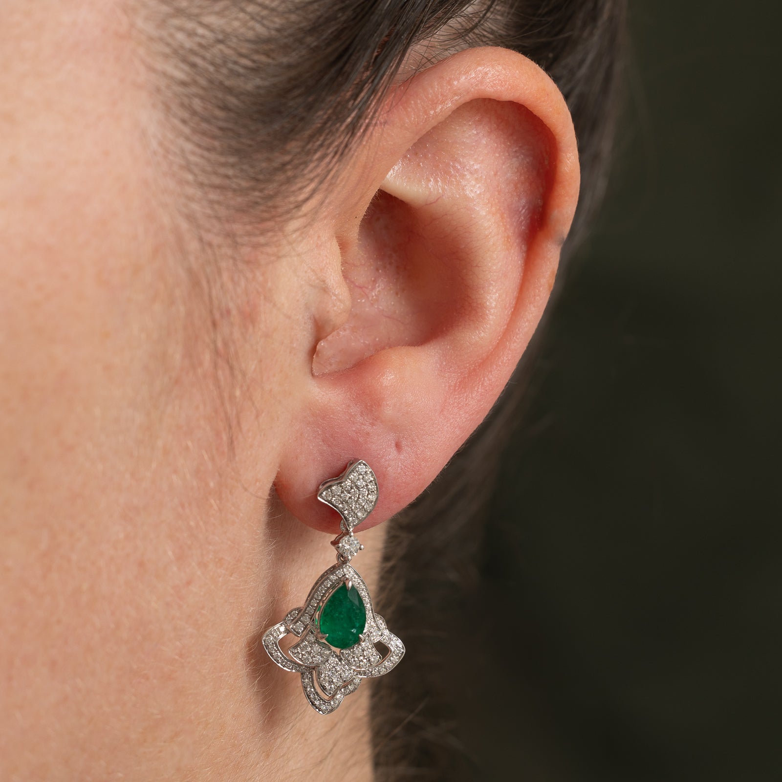 18k Pave Set Diamond Emerald Drop Earrings | 0.70ctw, 1.87ctw |