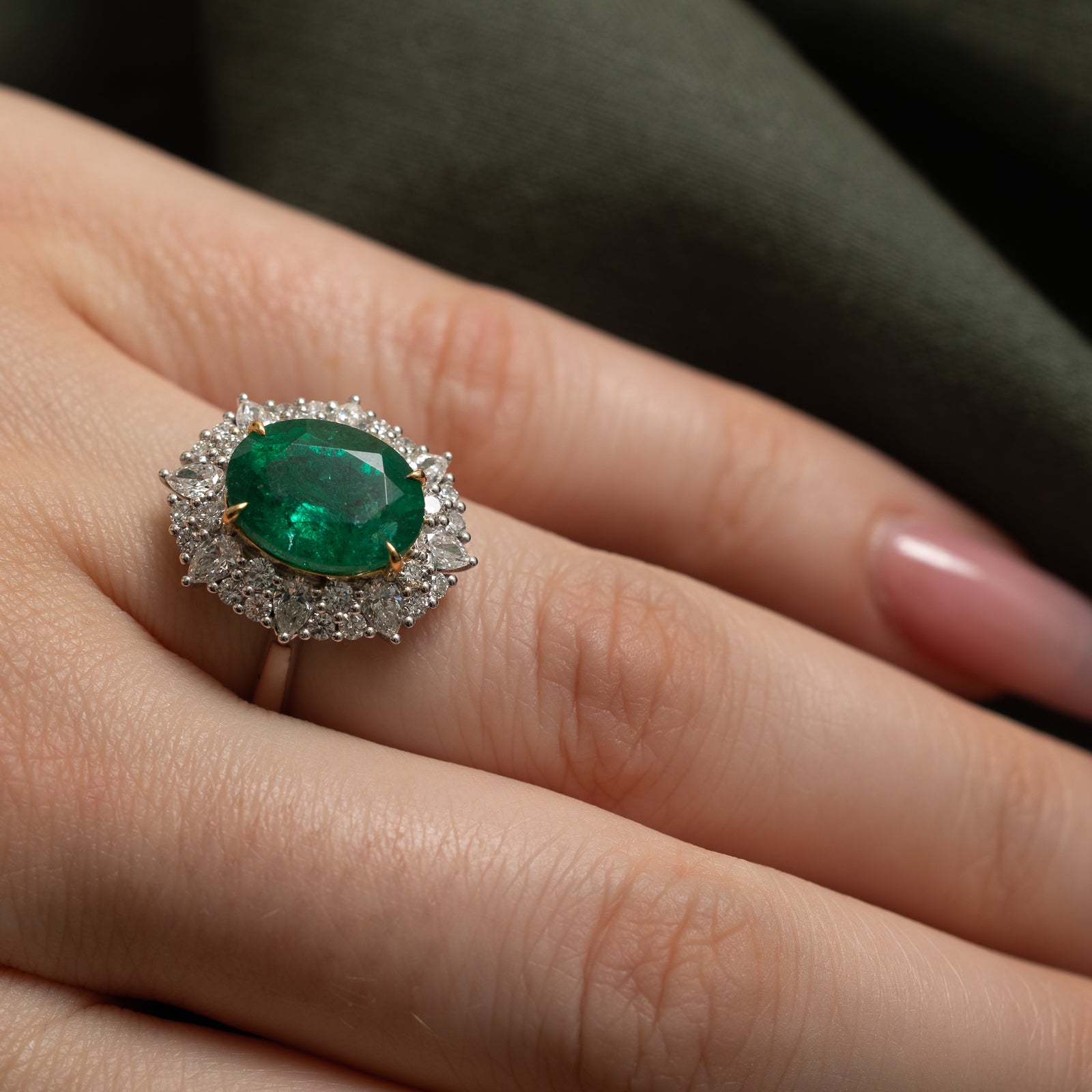 Emerald & Diamond Halo Cocktail Ring | 3.92ct, 0.667ct | SZ 6