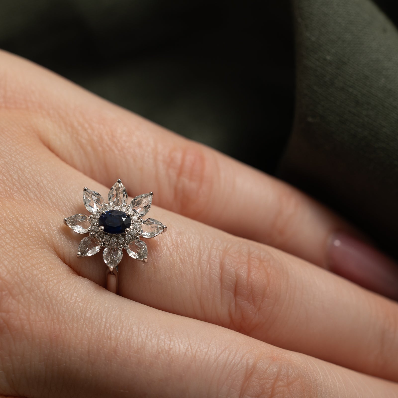 Sapphire, Colourless Topaz & Diamond Ring | 1.774ctw, 0.069ctw | SZ 7