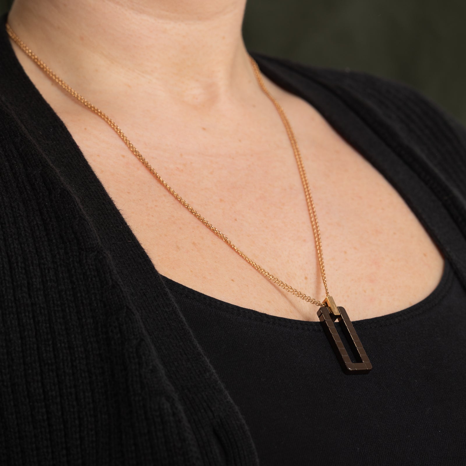 'Chopard' Ice Cube Ceramic & 18k Rose Gold Sliding Pendant Necklace | 23"
