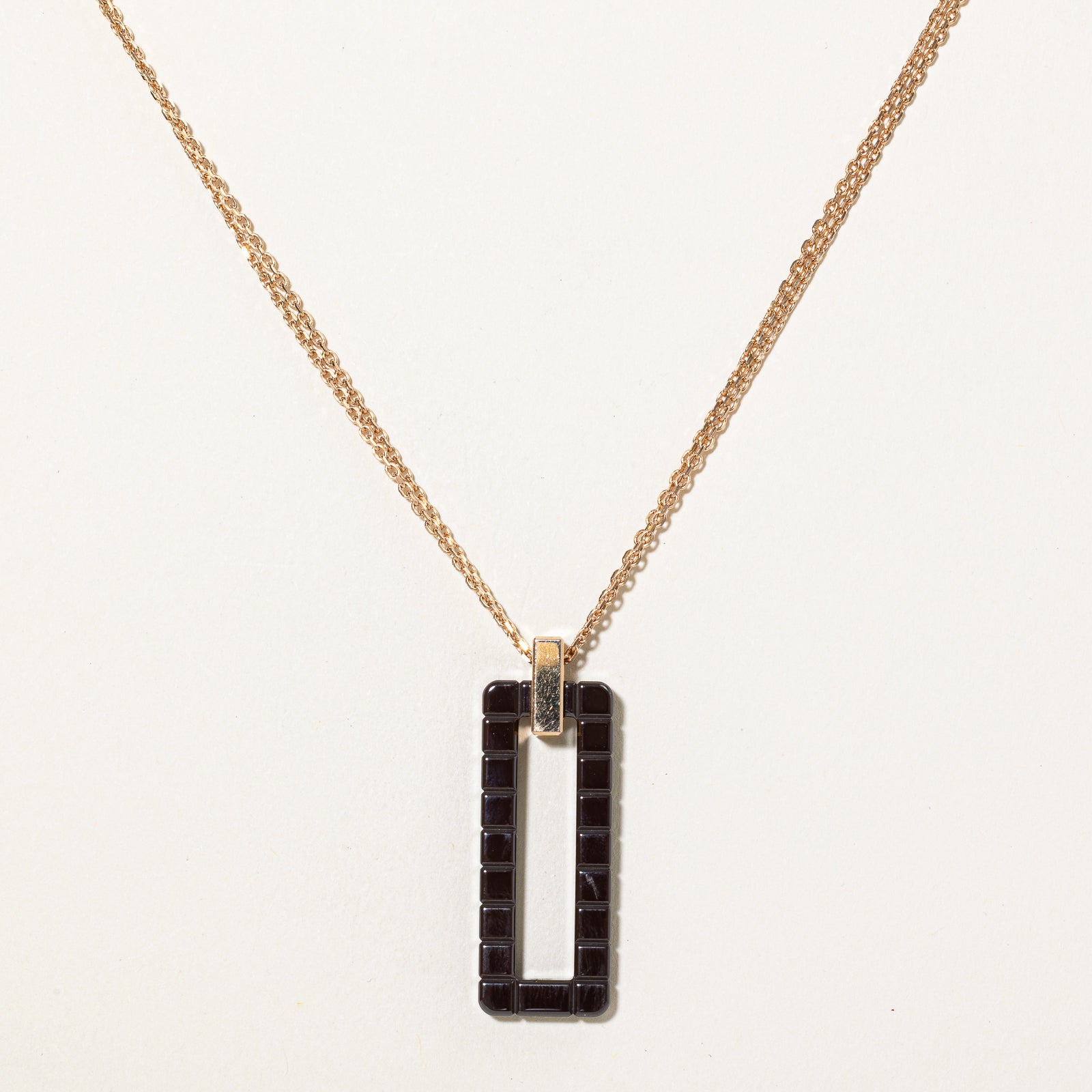 'Chopard' Ice Cube Ceramic & 18k Rose Gold Sliding Pendant Necklace | 23"