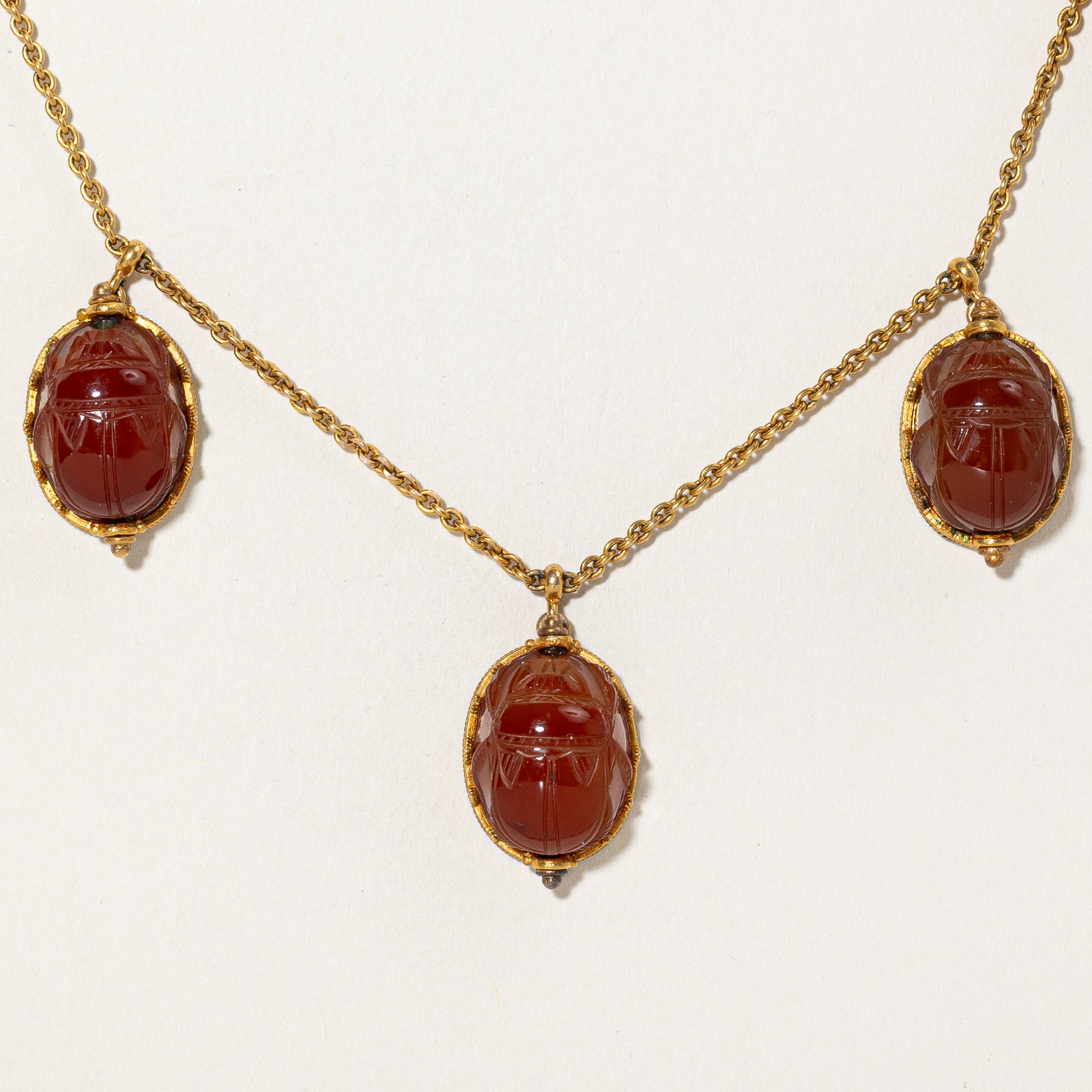 'Harvey & Gore Goldsmiths' Carnelian Agate Beetle Necklace | 62.50ctw | 15"