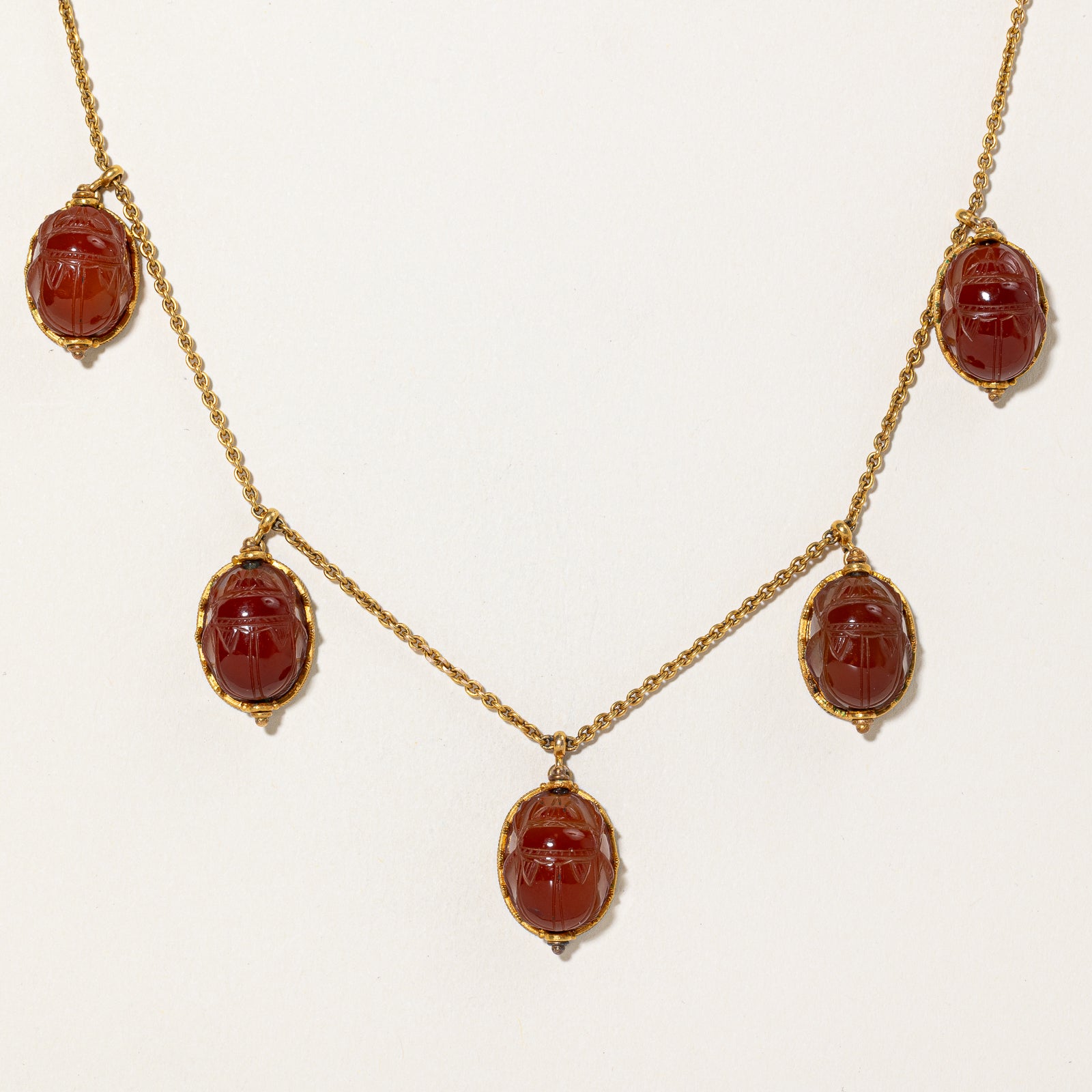 'Harvey & Gore Goldsmiths' Carnelian Agate Beetle Necklace | 62.50ctw | 15"