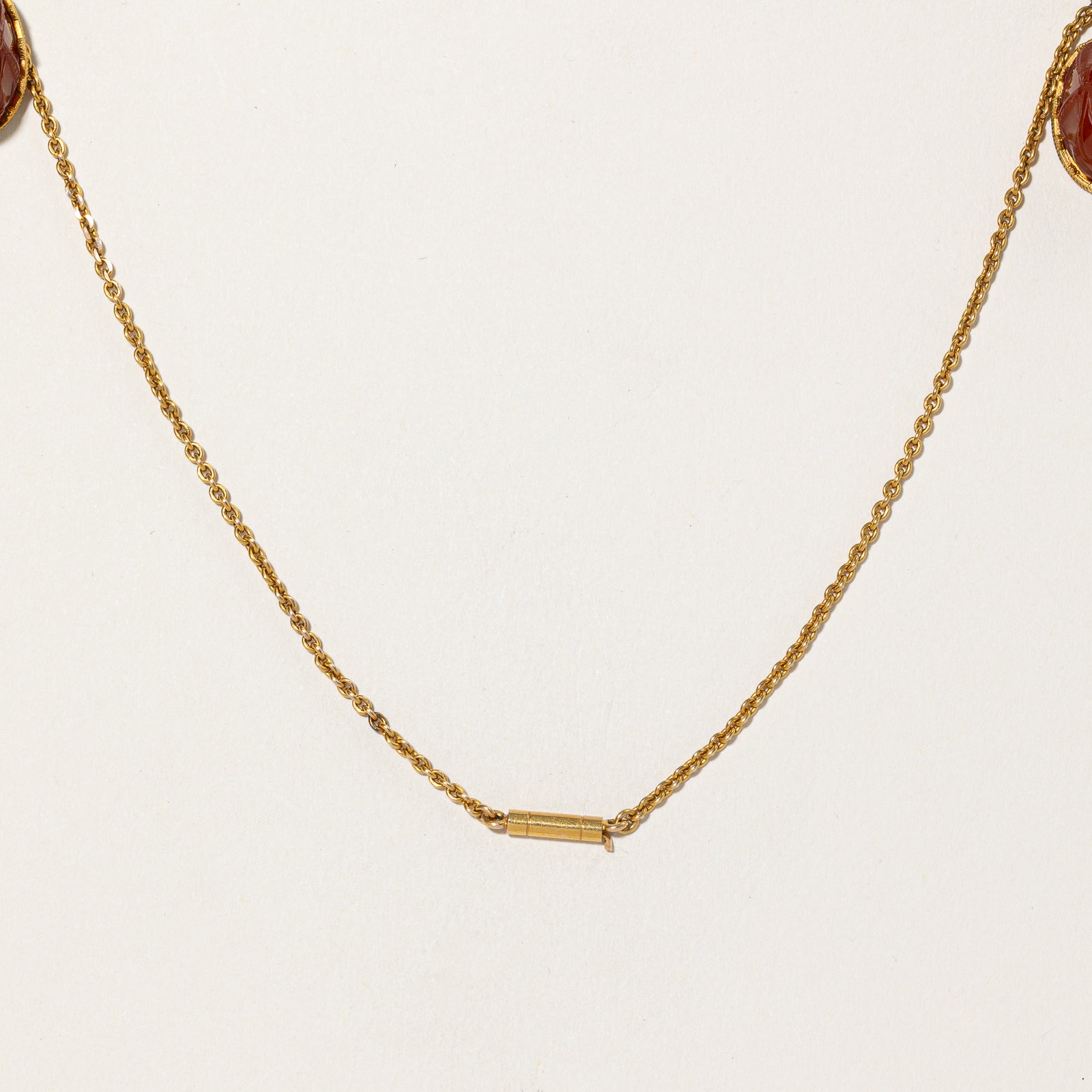 'Harvey & Gore Goldsmiths' Carnelian Agate Beetle Necklace | 62.50ctw | 15"
