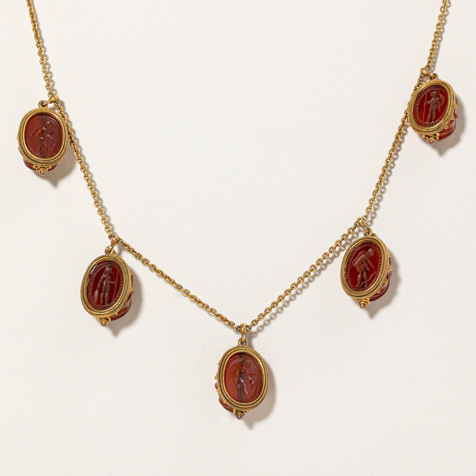 'Harvey & Gore Goldsmiths' Carnelian Agate Beetle Necklace | 62.50ctw | 15"